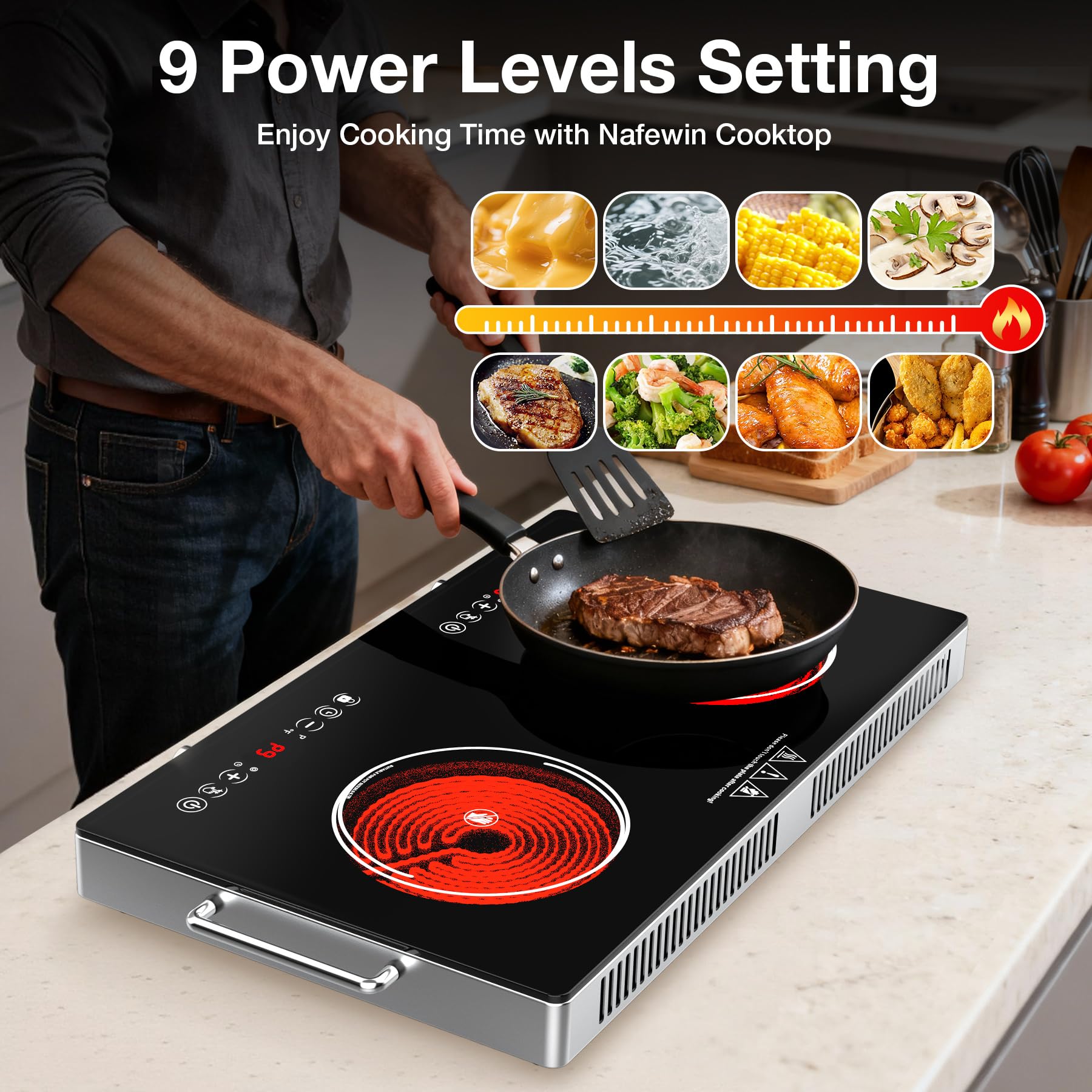 VBGK 24 Inch Electric Cooktop 4000W Two-Burner Electric Ceramic Cooktop