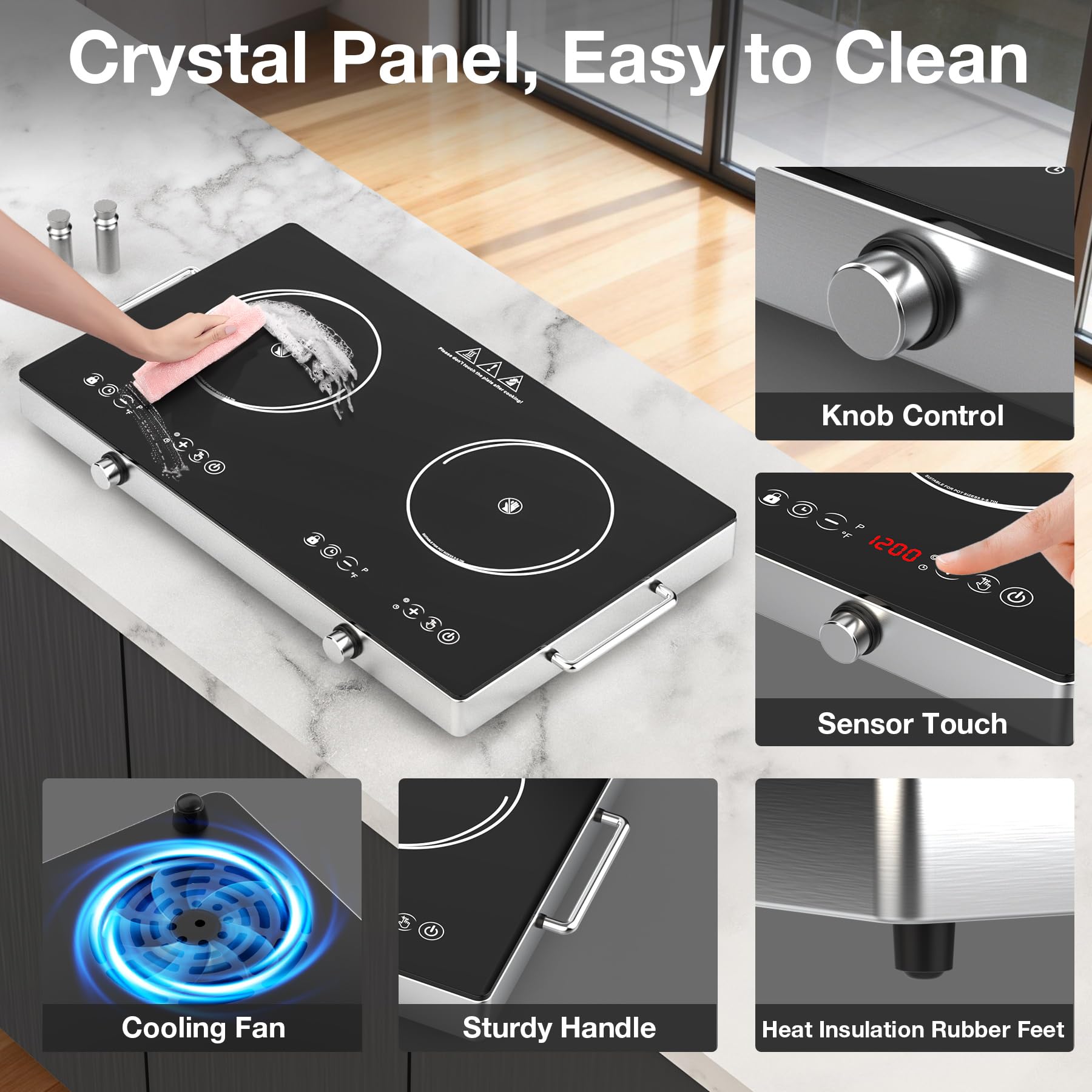 VBGK 24 Inch Electric Cooktop 4000W Two-Burner Electric Ceramic Cooktop