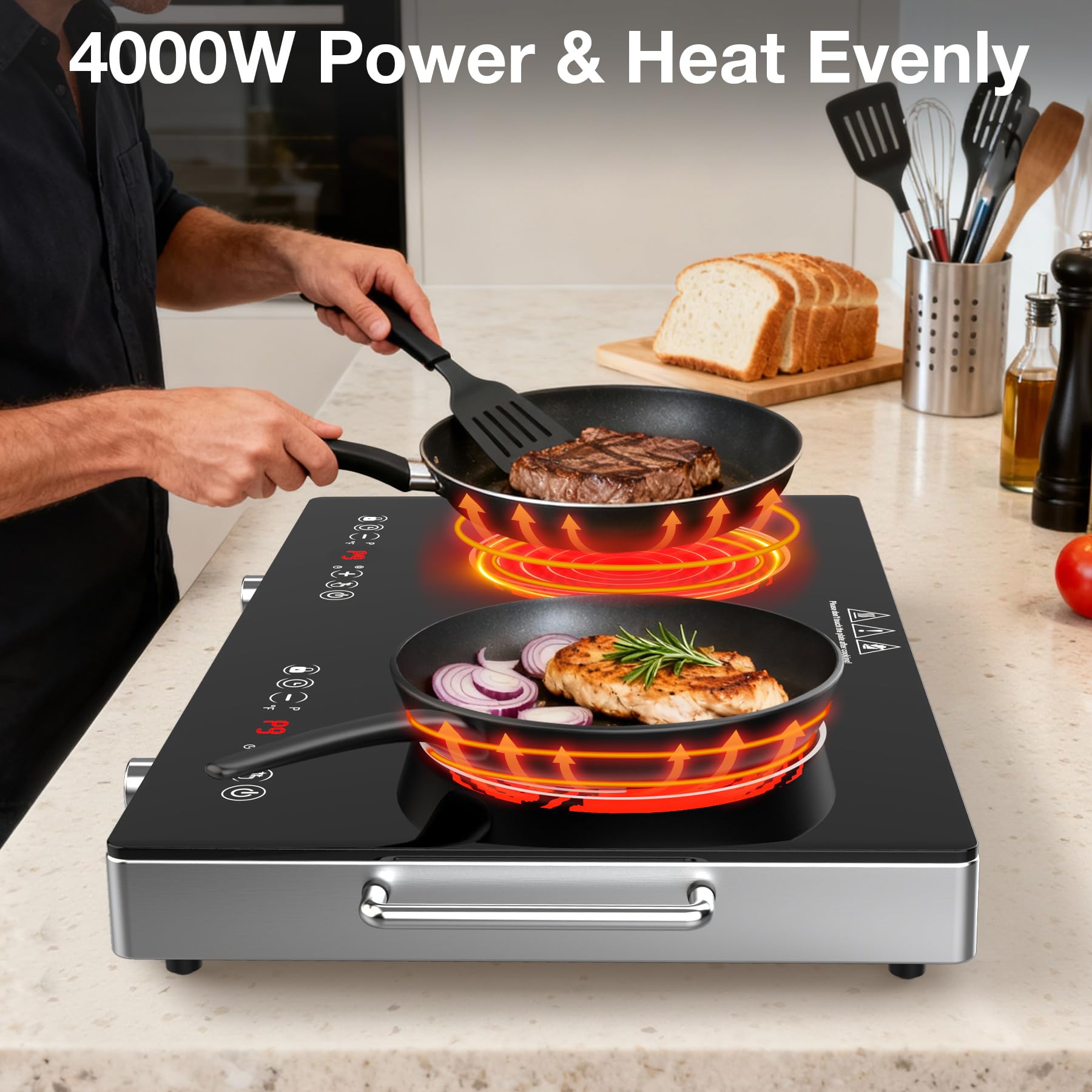 VBGK 24 Inch Electric Cooktop 4000W Two-Burner Electric Ceramic Cooktop