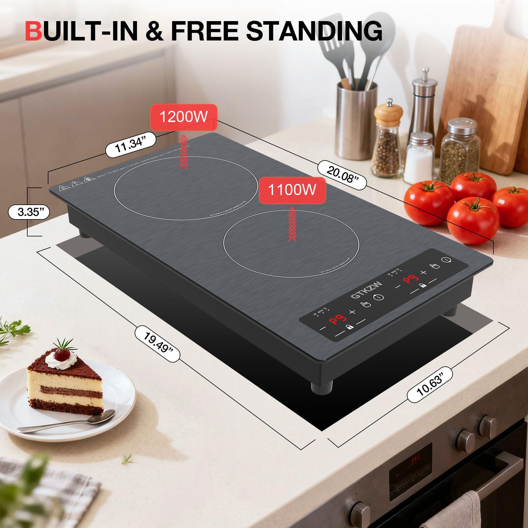 VBGK 12 Inch Double Induction Cooktop 2300W 2 Burner Built-in and Countertop Stove