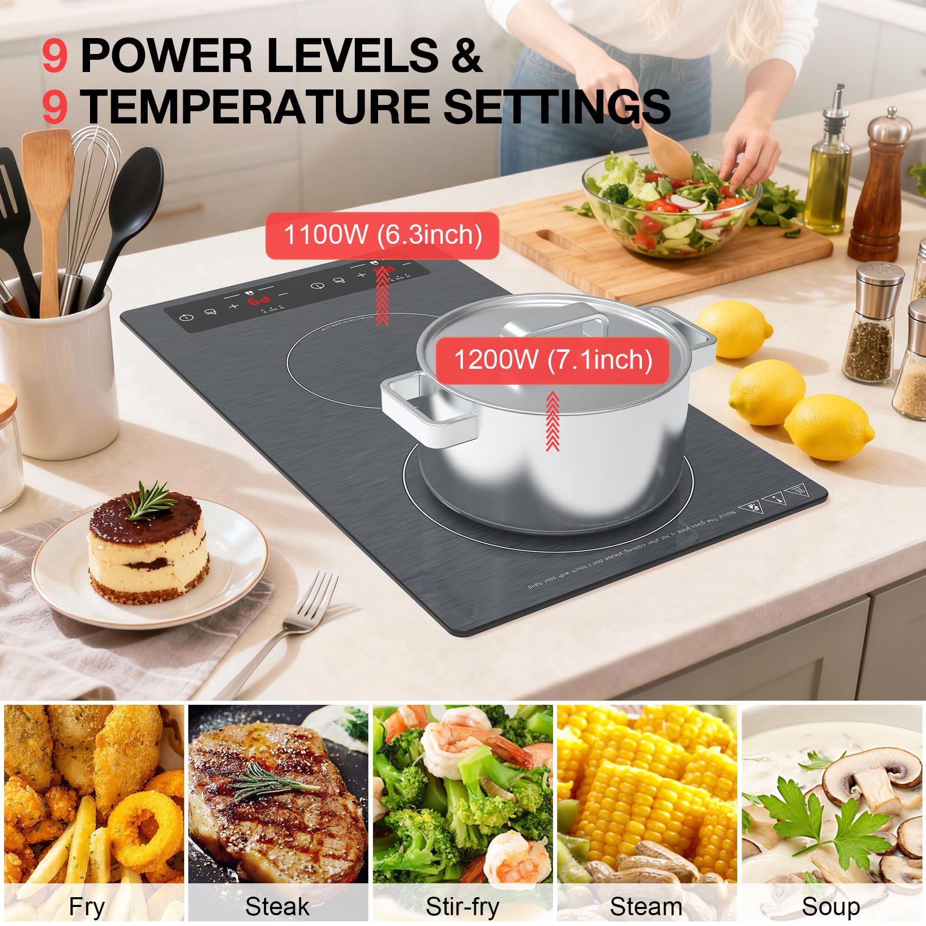 VBGK 12 Inch Double Induction Cooktop 2300W 2 Burner Built-in and Countertop Stove