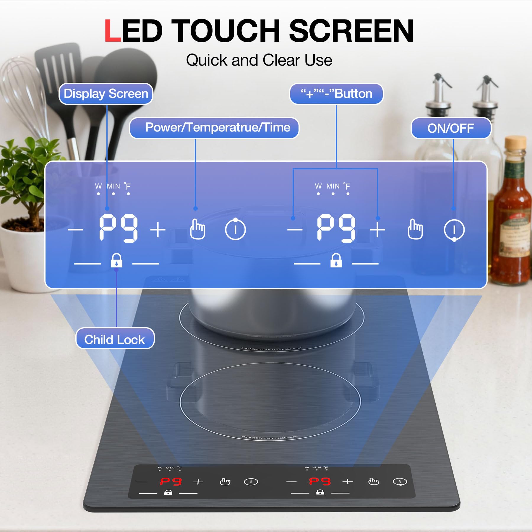 VBGK 12 Inch Double Induction Cooktop 2300W 2 Burner Built-in and Countertop Stove