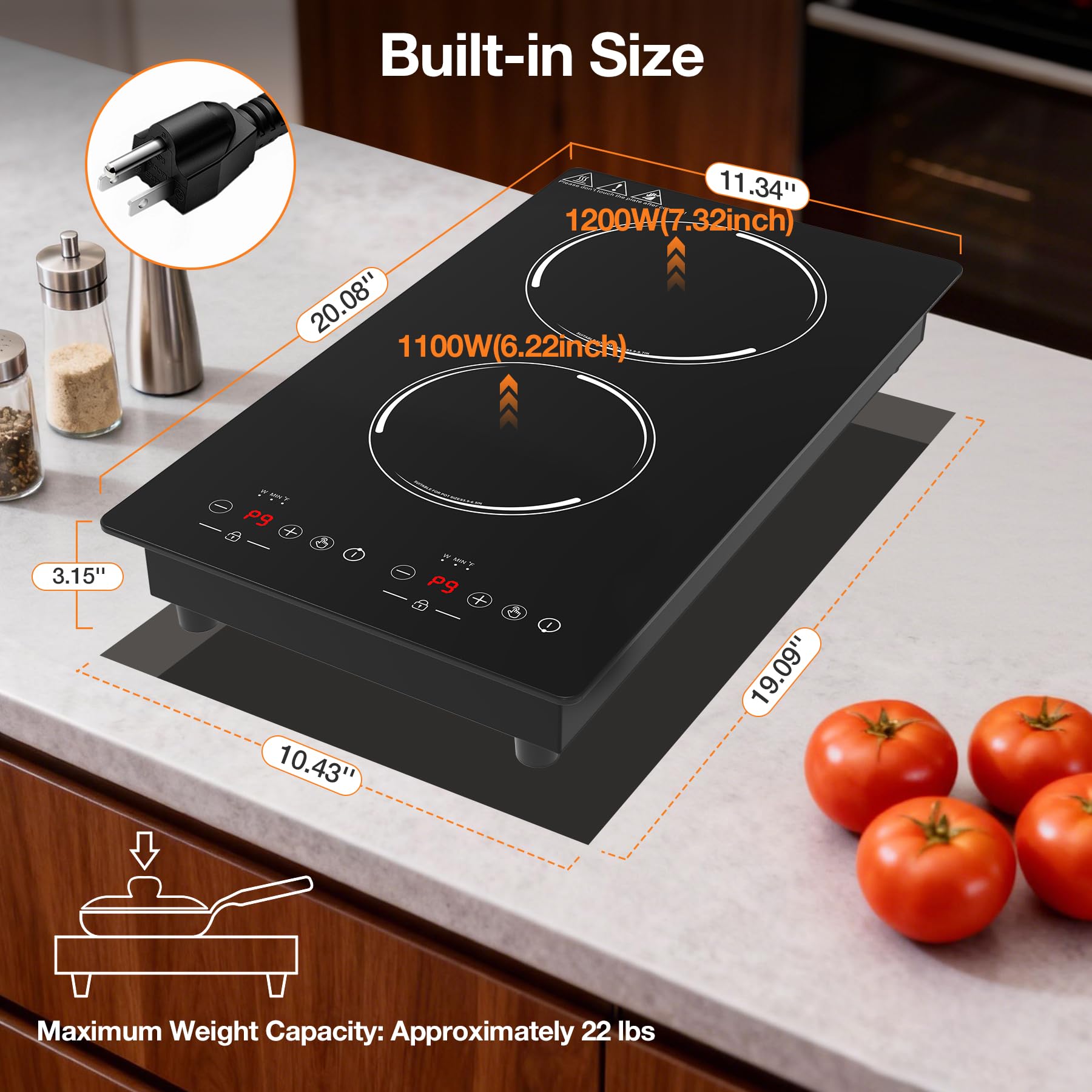 VBGK 2300W Double Burner Induction Cooktop Portable Electric Hot Plate 110V for RV Kitchen Apartment