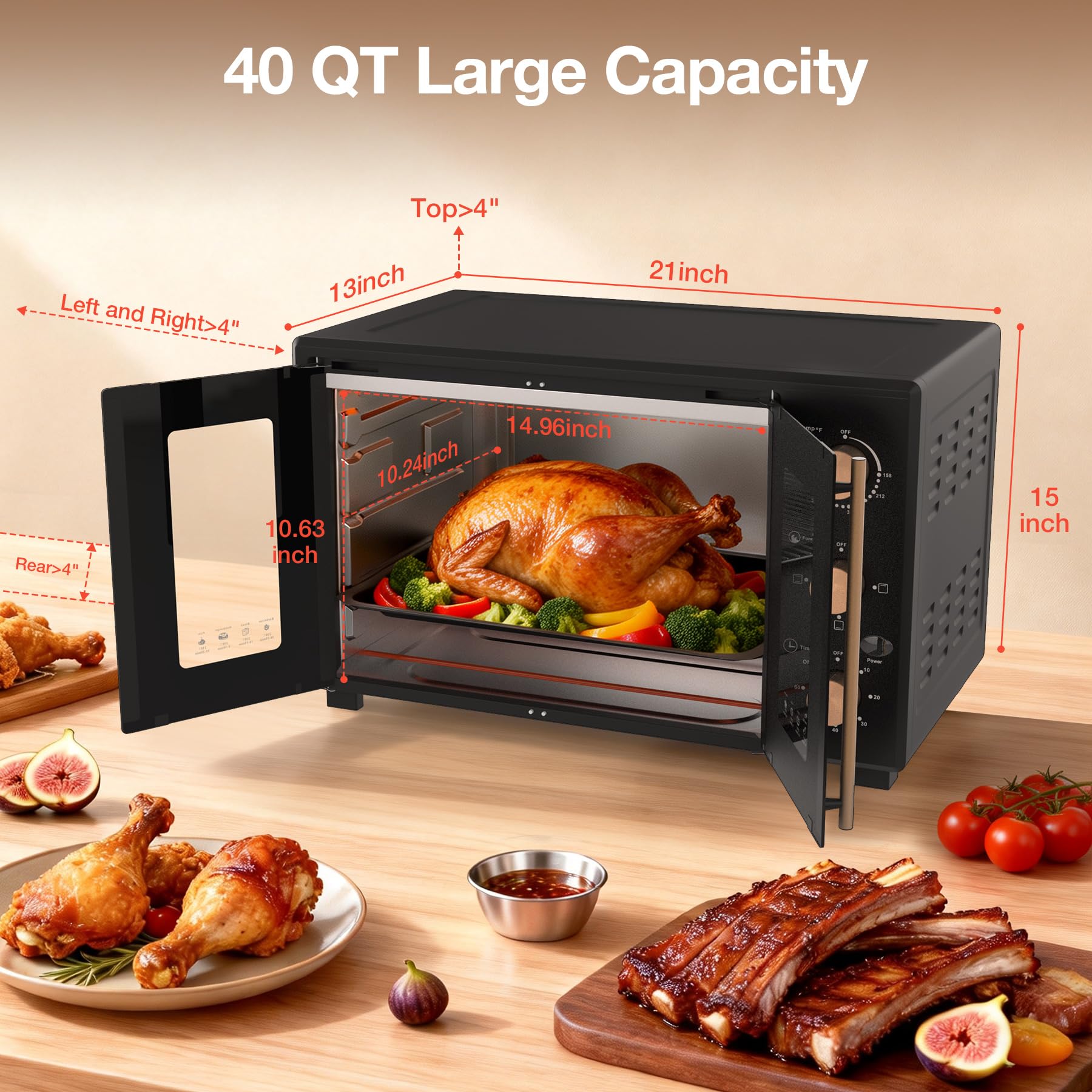 VBGK Extra Large French Door Countertop Toaster Oven 8-in-1 Combo, 40 QT Large Capacity Countertop Oven,Black