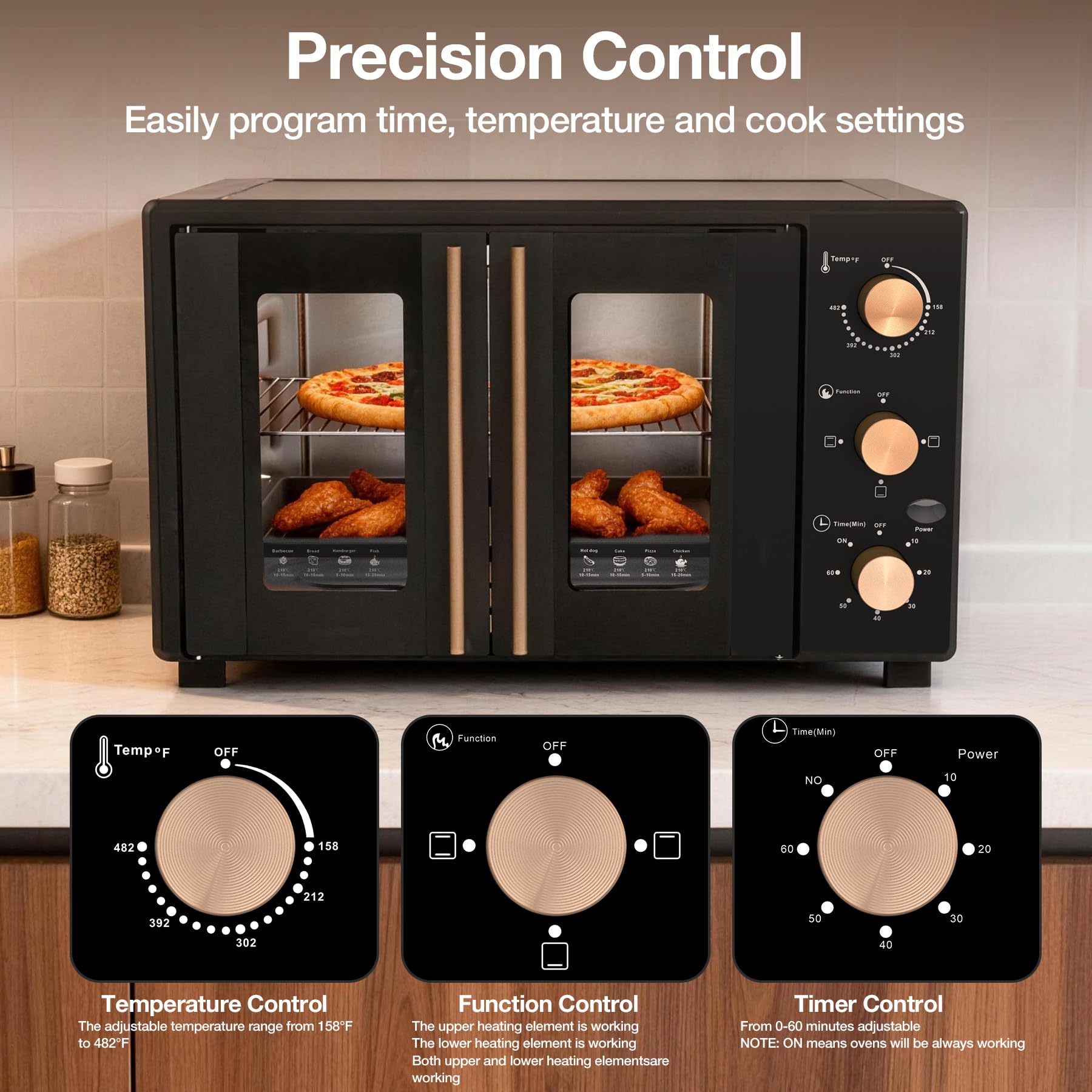 VBGK Extra Large French Door Countertop Toaster Oven 8-in-1 Combo, 40 QT Large Capacity Countertop Oven,Black