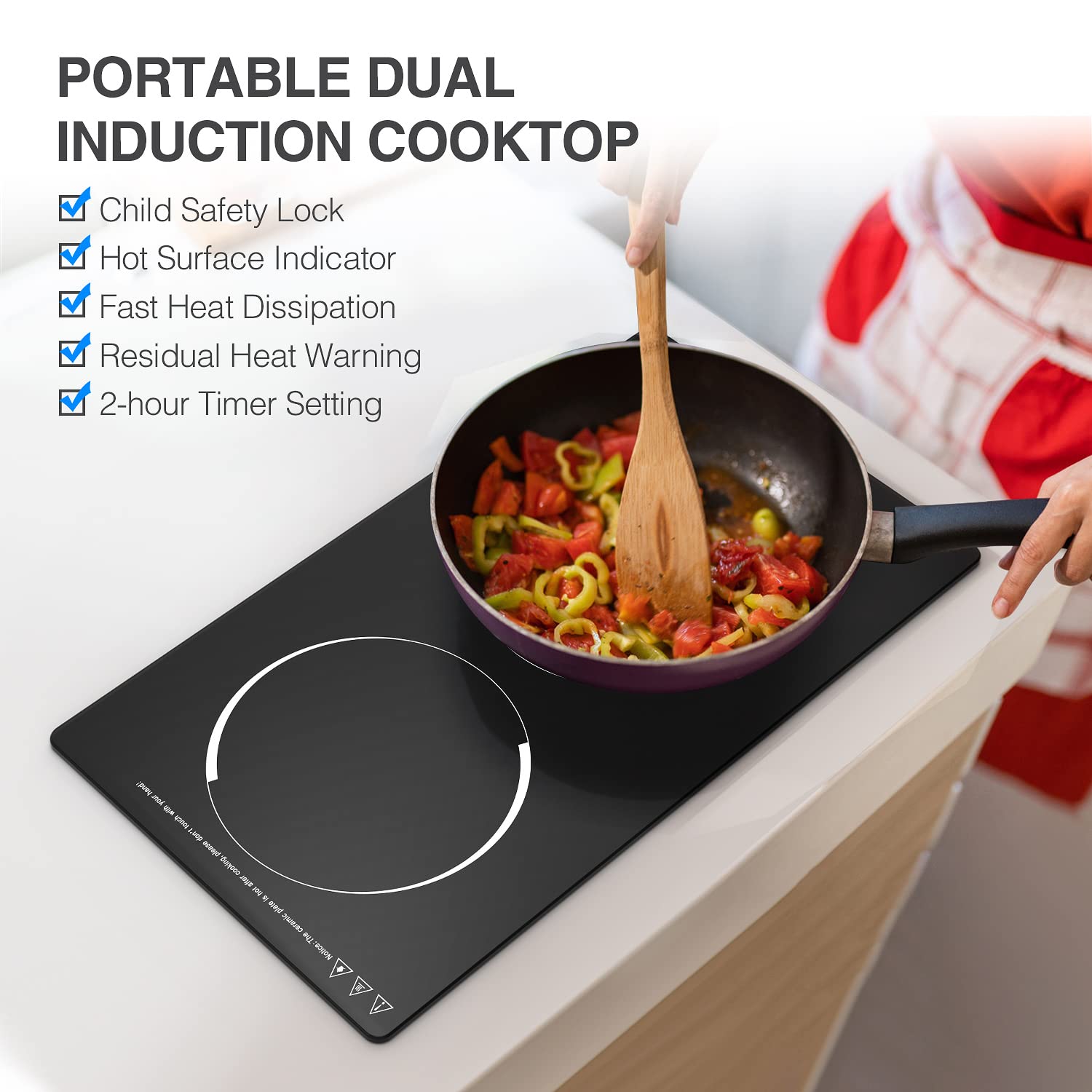 VBGK 12 Inch 2 Burner Induction Cooktop 2000W Portable Dual Electric Stove with Built-In & Countertop Design for Home Kitchen