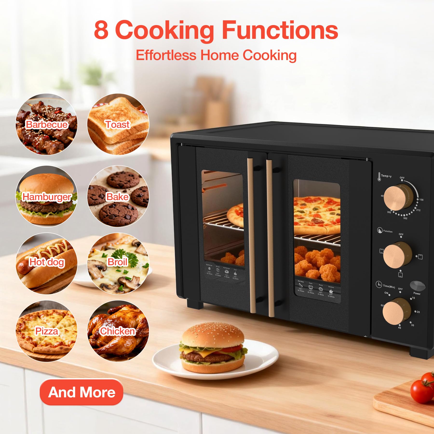 VBGK Extra Large French Door Countertop Toaster Oven 8-in-1 Combo, 40 QT Large Capacity Countertop Oven,Black