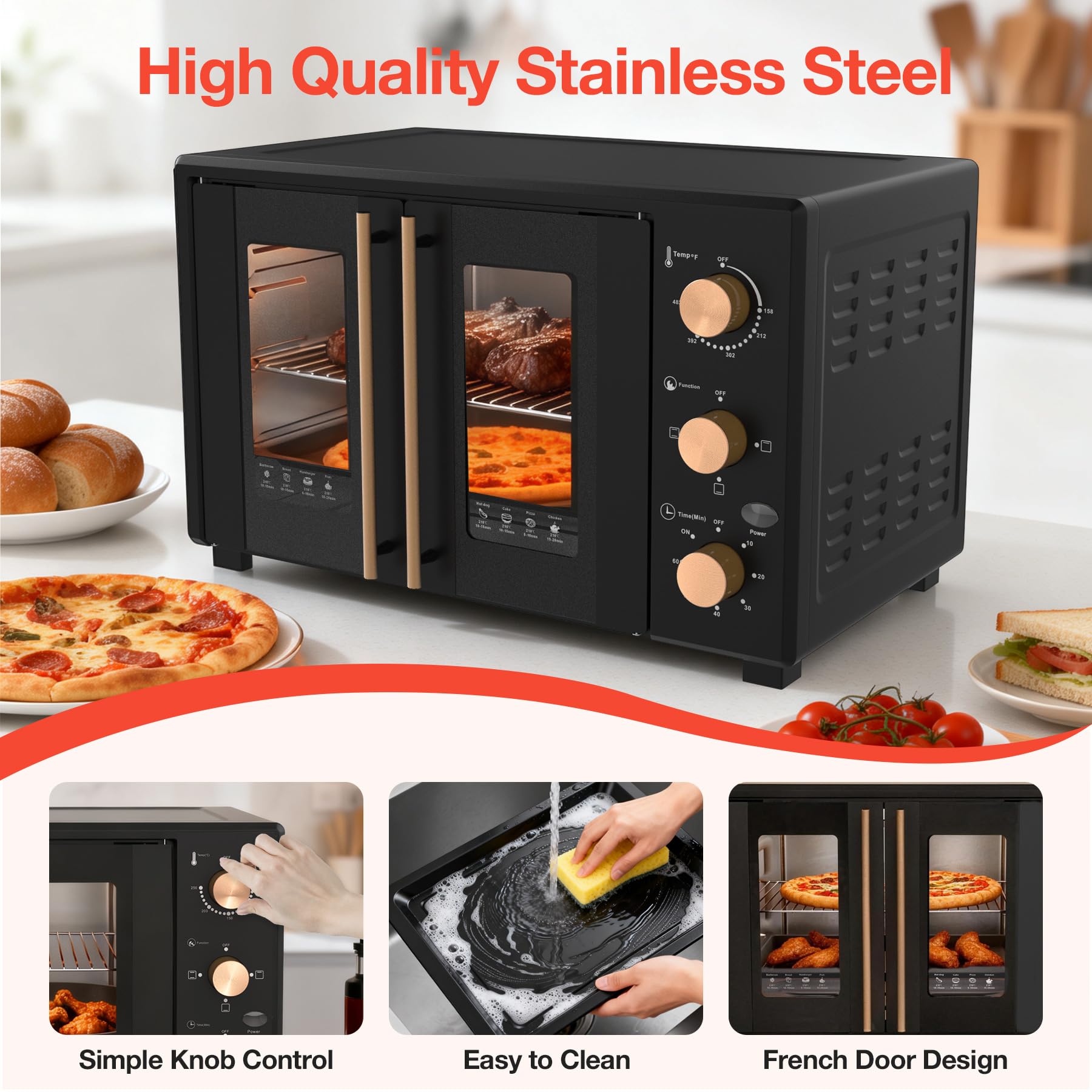 VBGK Extra Large French Door Countertop Toaster Oven 8-in-1 Combo, 40 QT Large Capacity Countertop Oven,Black