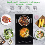VBGK 12 Inch 2 Burner Induction Cooktop 2000W Portable Dual Electric Stove with Built-In & Countertop Design for Home Kitchen
