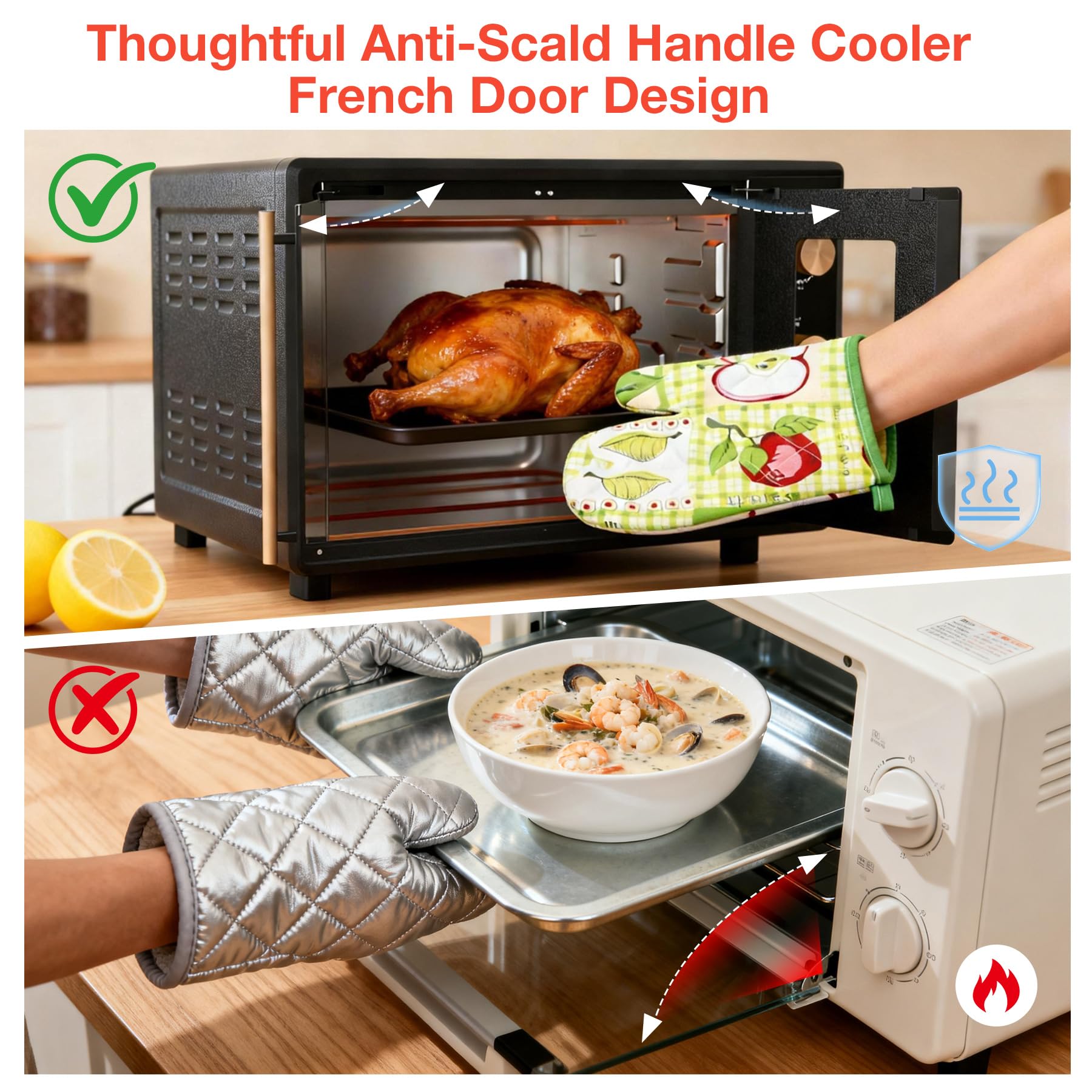 VBGK Extra Large French Door Countertop Toaster Oven 8-in-1 Combo, 40 QT Large Capacity Countertop Oven,Black