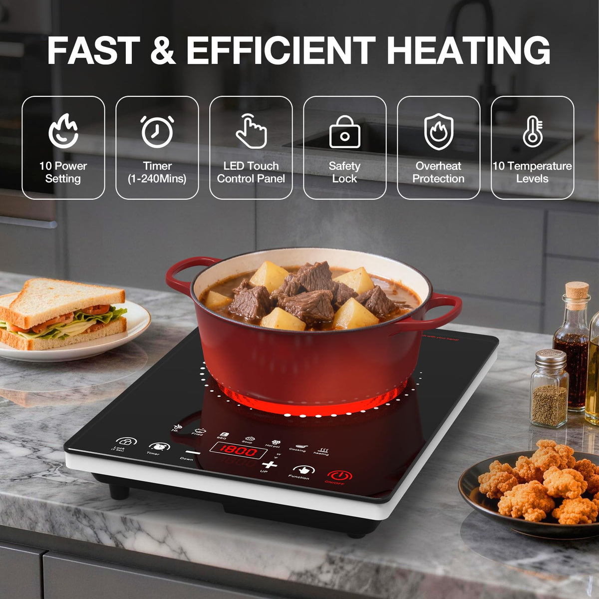VBGK 1800W Single Burner Electric Cooktop 14 Inch, Portable Electric Stove Top for Home Kitchen