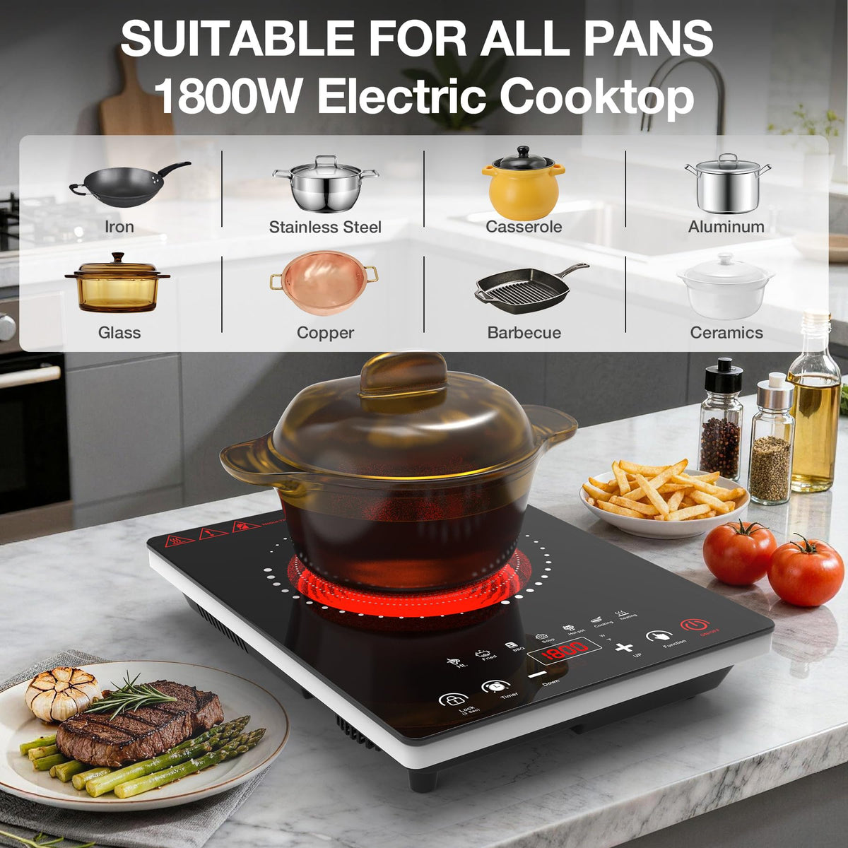 VBGK 1800W Single Burner Electric Cooktop 14 Inch, Portable Electric Stove Top for Home Kitchen