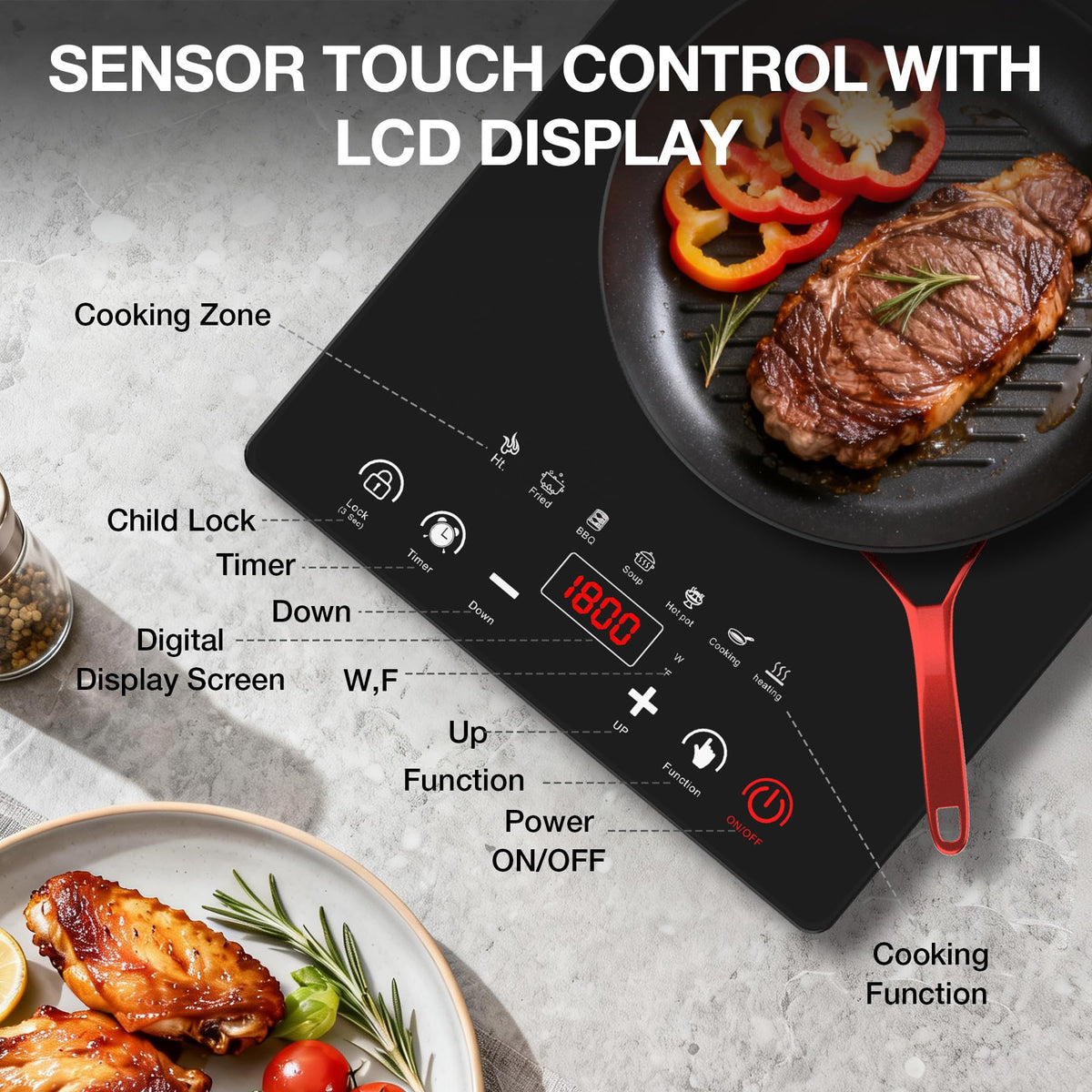 VBGK 1800W Single Burner Electric Cooktop 14 Inch, Portable Electric Stove Top for Home Kitchen