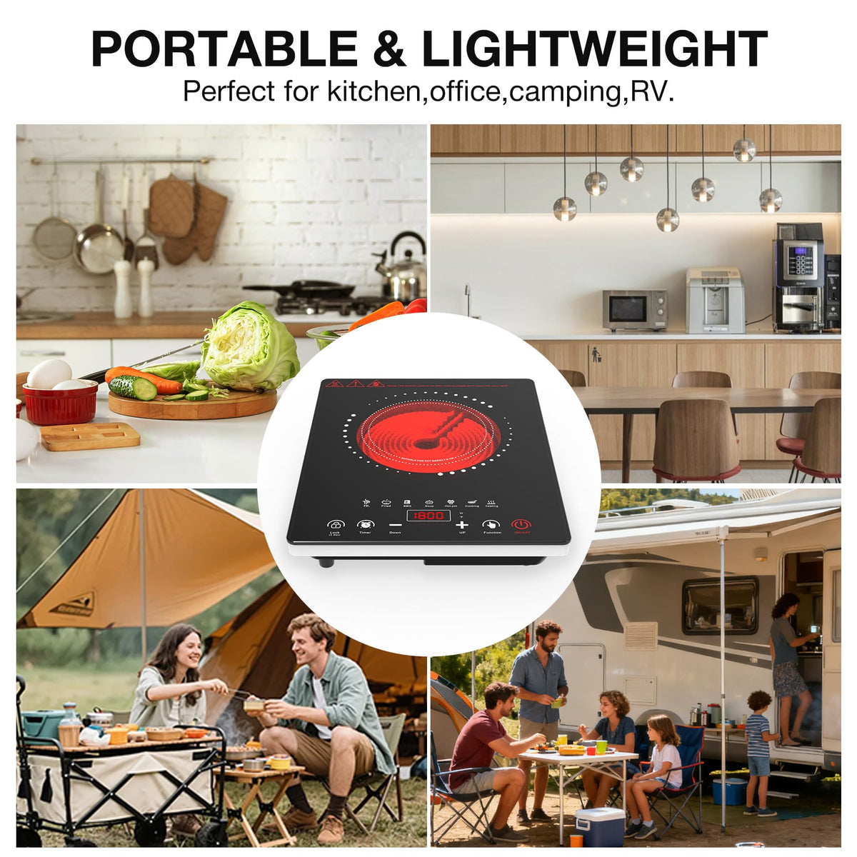 VBGK 1800W Single Burner Electric Cooktop 14 Inch, Portable Electric Stove Top for Home Kitchen
