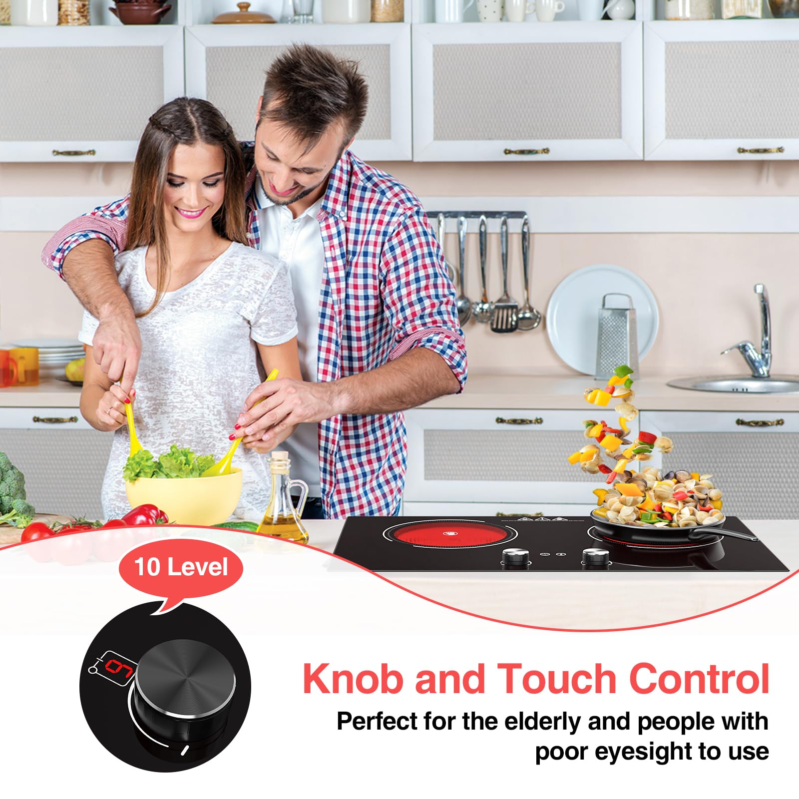 VBGK Two Burner Electric Ceramic Cooktop, 24 Inch 4000W Portable Countertop Stove Top for Kitchen & RV