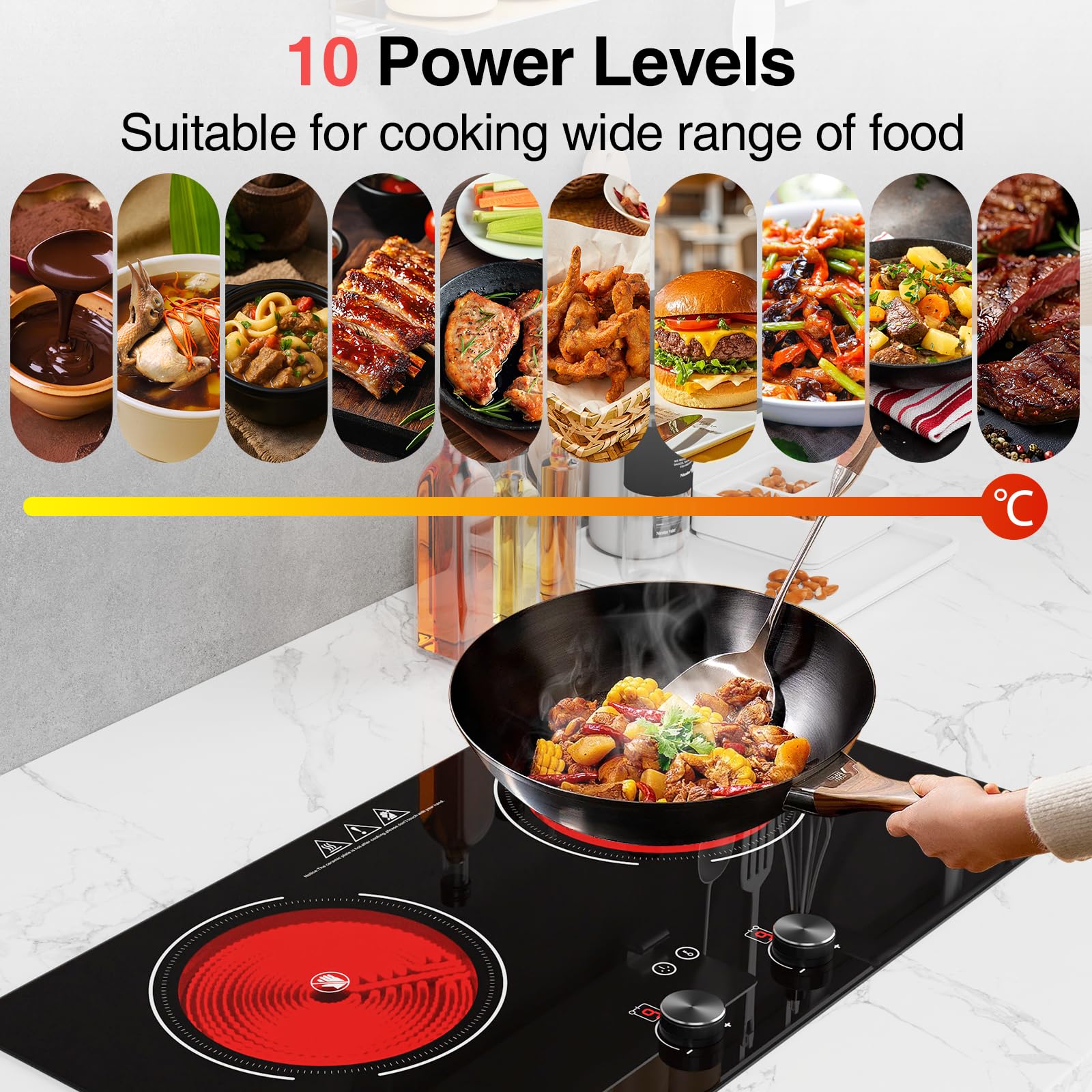 VBGK Two Burner Electric Ceramic Cooktop, 24 Inch 4000W Portable Countertop Stove Top for Kitchen & RV