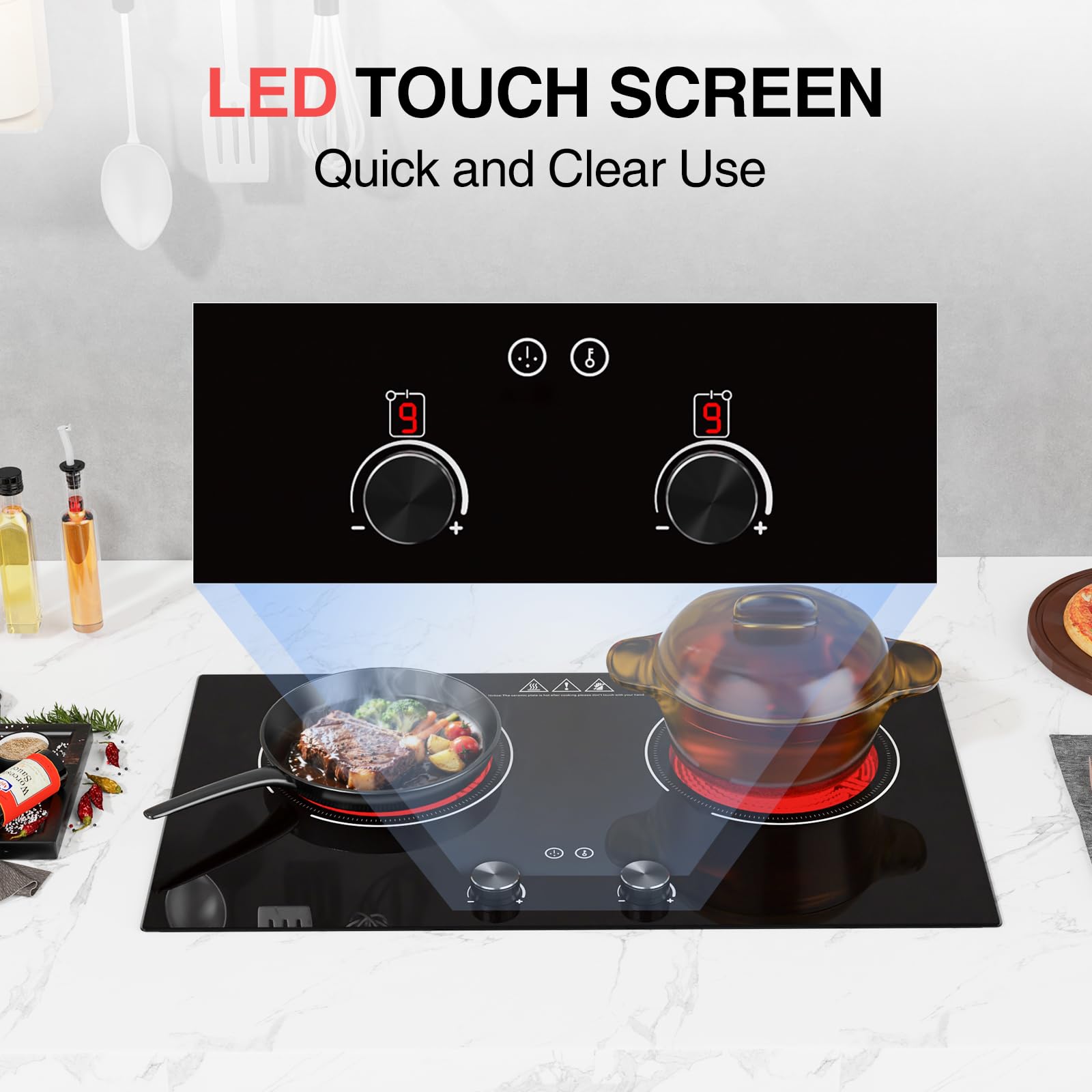 VBGK Two Burner Electric Ceramic Cooktop, 24 Inch 4000W Portable Countertop Stove Top for Kitchen & RV