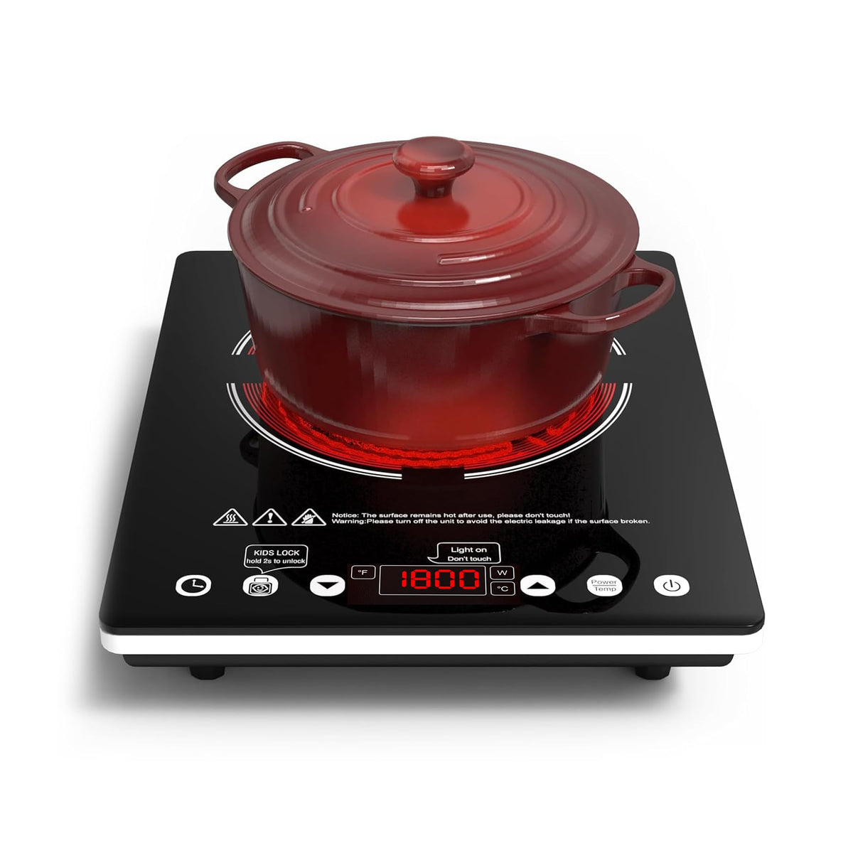 VBGK 12 inch 1800W draagbare keramische infraroodkookplaat, enkele kookplaat met aanraakbediening