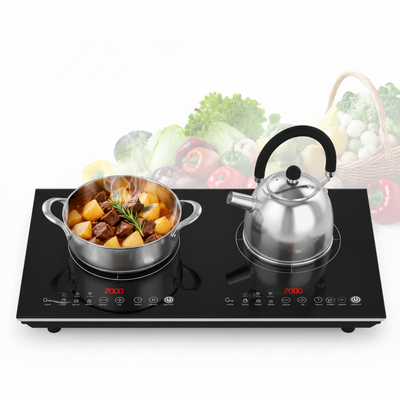 VBGK 2 Burner Induction Cooktop 120V 4000W, 24 Inch Double Electric Stove with Dual Heating Zones for Home Kitchen