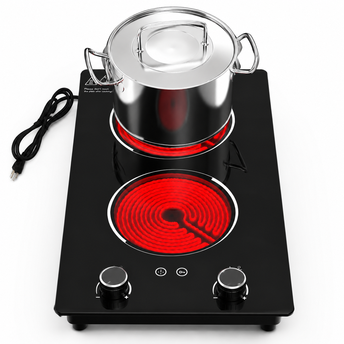 VBGK Double Electric Cooktop 110V 2100W, 12 Inch Built-In Radiant Stove Top with Fast Heating & Precise Temperature Control