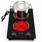 Plaque de cuisson électrique double VBGK 110V 2100W, table de cuisson radiante encastrable 12 pouces avec chauffage rapide et contrôle précis de la température