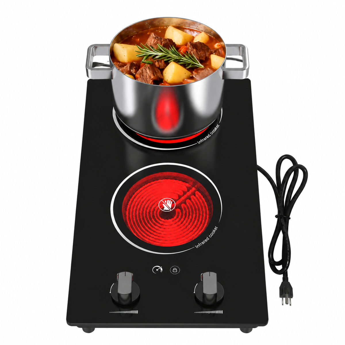 VBGK 2 Burner Electric Cooktop 12 Inch 2100W Infrared Ceramic Stove Top with Fast Heating & Easy Cleaning for Home Kitchen