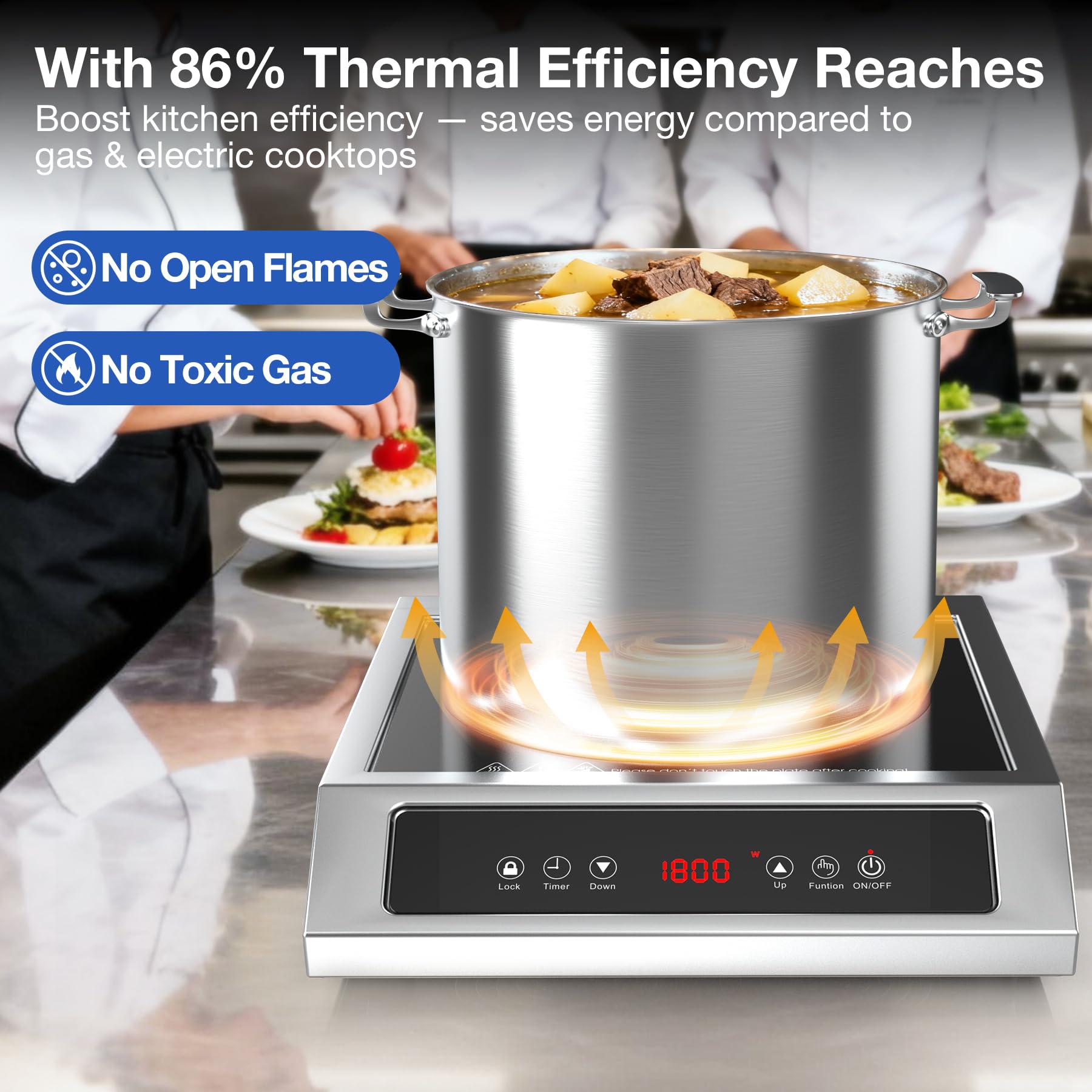 VBGK 1800W Induction Cooktop,Single Burner Commercial Portable Induction Cooktop 14 Inch,120V Stainless Steel Electric Countertop Burner
