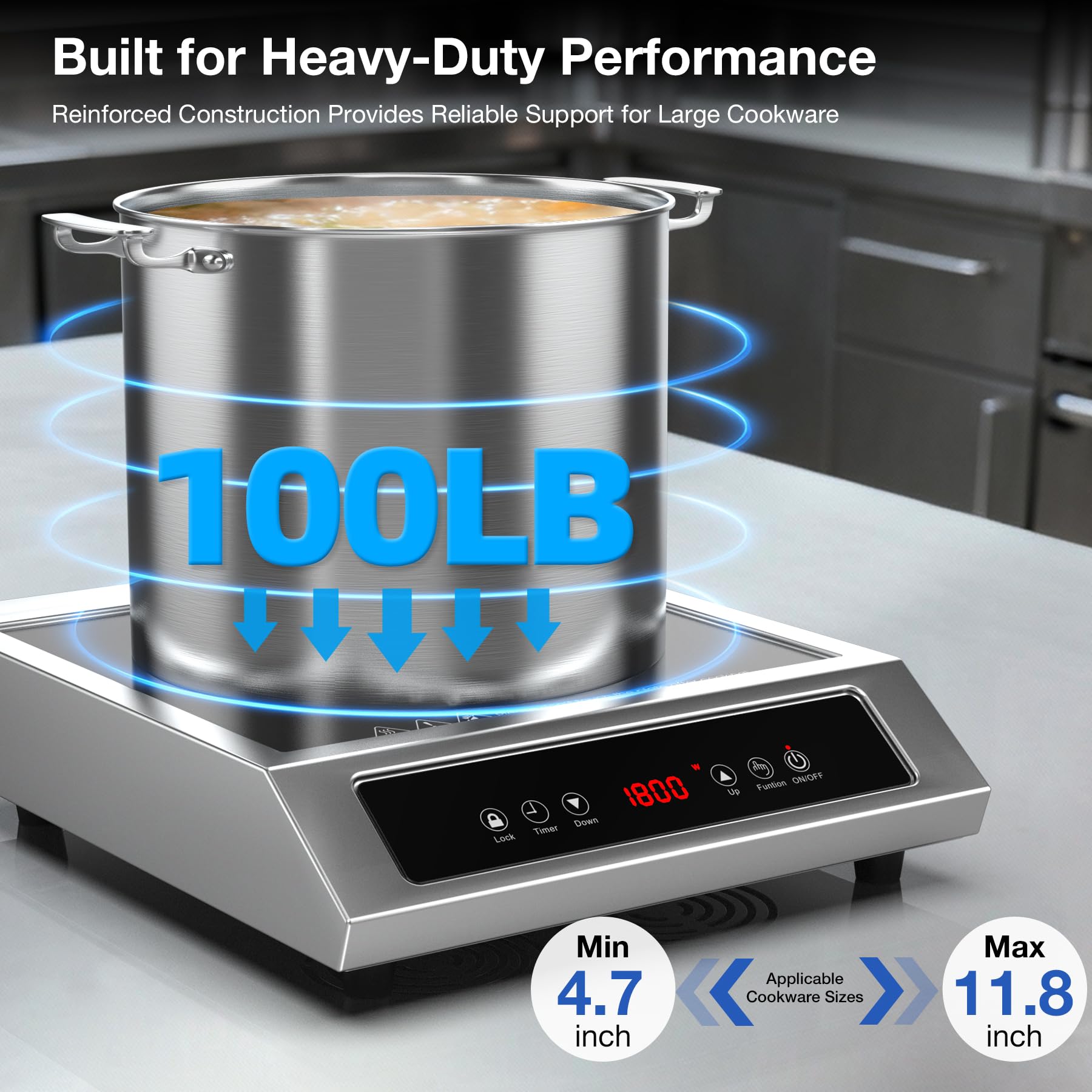 VBGK 1800W Induction Cooktop,Single Burner Commercial Portable Induction Cooktop 14 Inch,120V Stainless Steel Electric Countertop Burner