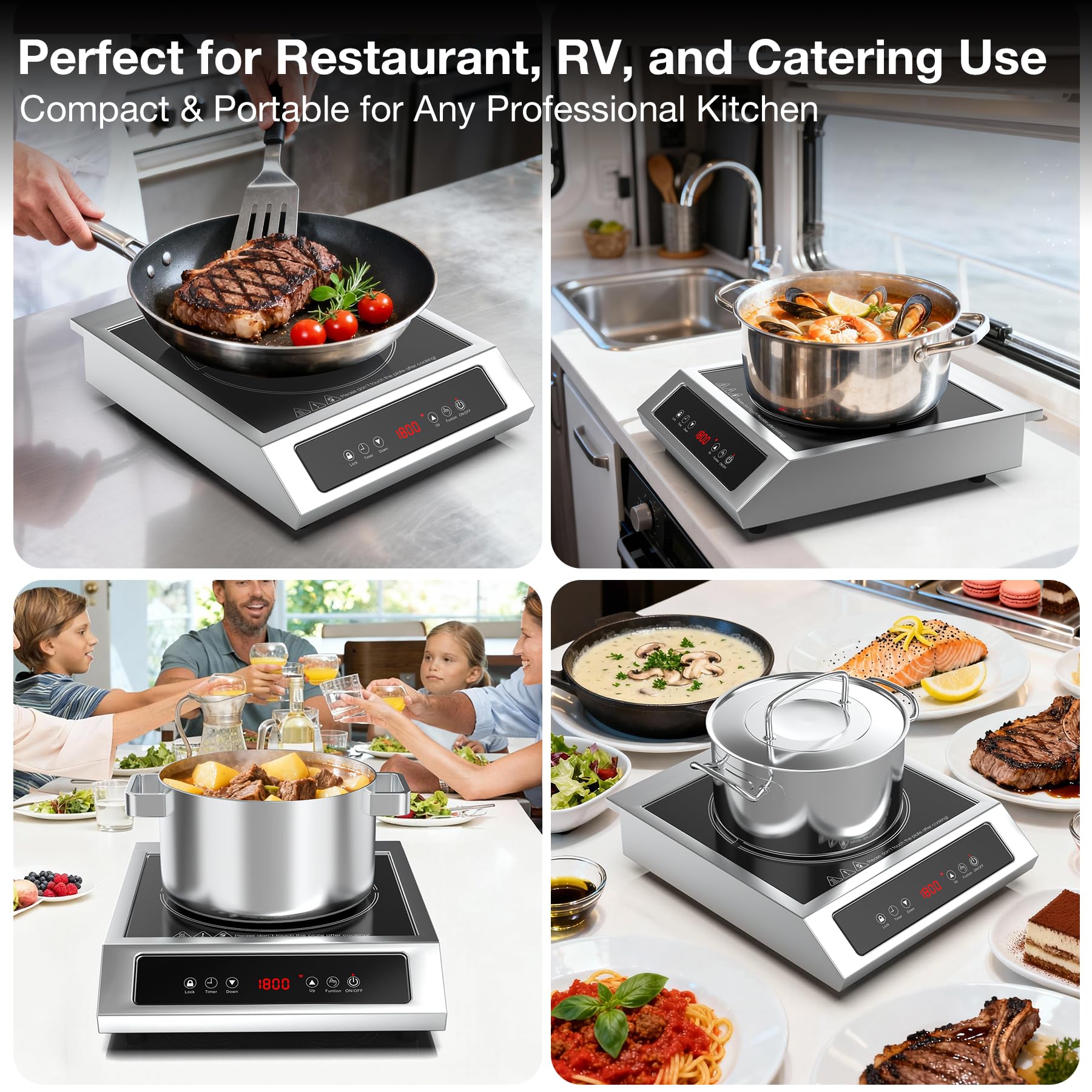 VBGK 1800W Induction Cooktop,Single Burner Commercial Portable Induction Cooktop 14 Inch,120V Stainless Steel Electric Countertop Burner