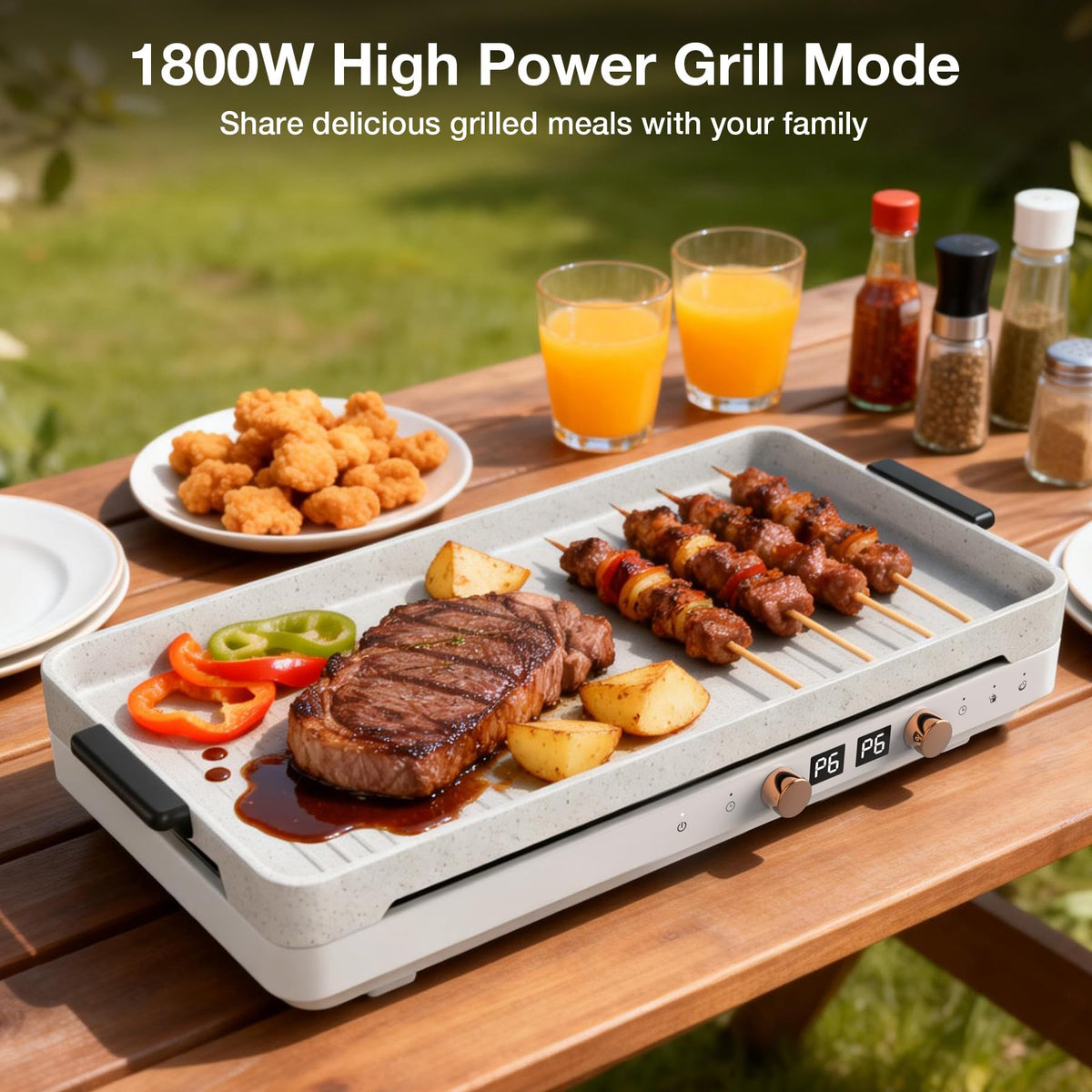 VBGK 2 Burner Induction Cooktop 18 Inch, 1800W 110V Portable Electric Stove with Removable Cast Iron Griddle for Indoor Grilling & Cooking