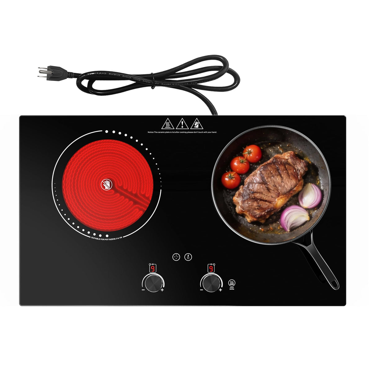 VBGK Electric Cooktop 4000W, 24 Inch Countertop Stove Top with 9 Power Levels & Keep Warm Mode for Apartment, Dorm & Small Kitchen