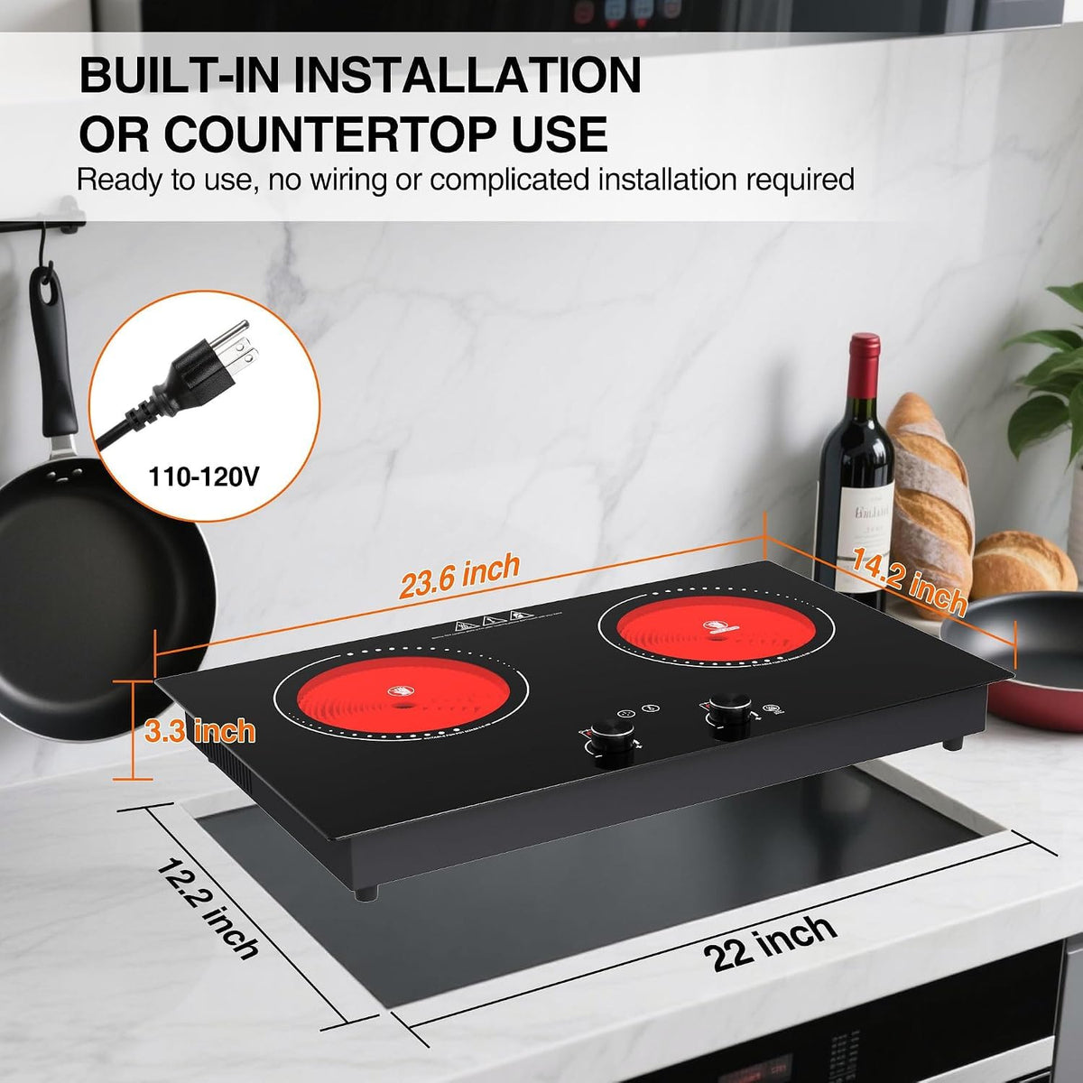 VBGK Electric Cooktop 4000W, 24 Inch Countertop Stove Top with 9 Power Levels & Keep Warm Mode for Apartment, Dorm & Small Kitchen