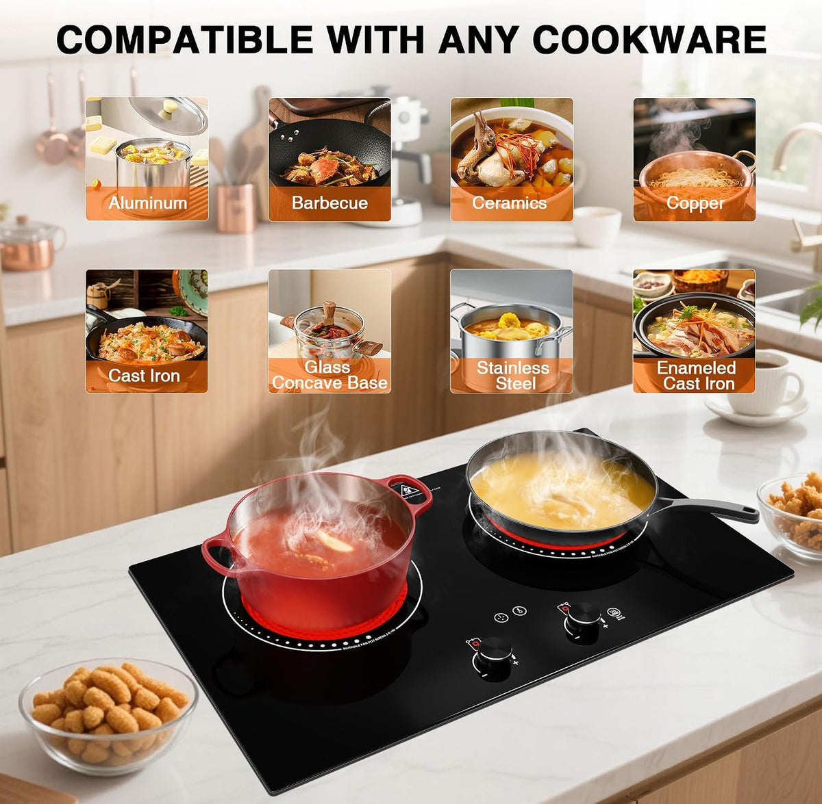 VBGK Electric Cooktop 4000W, 24 Inch Countertop Stove Top with 9 Power Levels & Keep Warm Mode for Apartment, Dorm & Small Kitchen