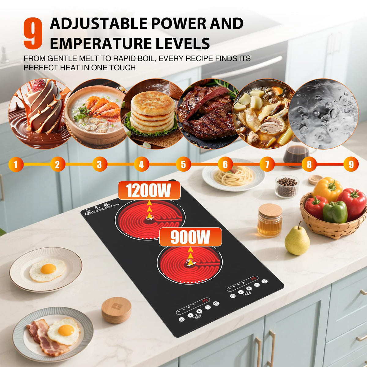 VBGK 12 Inch 2 Burner Electric Cooktop, Plug-in Electric Stove Top with Easy Control for Home Kitchen Cooking