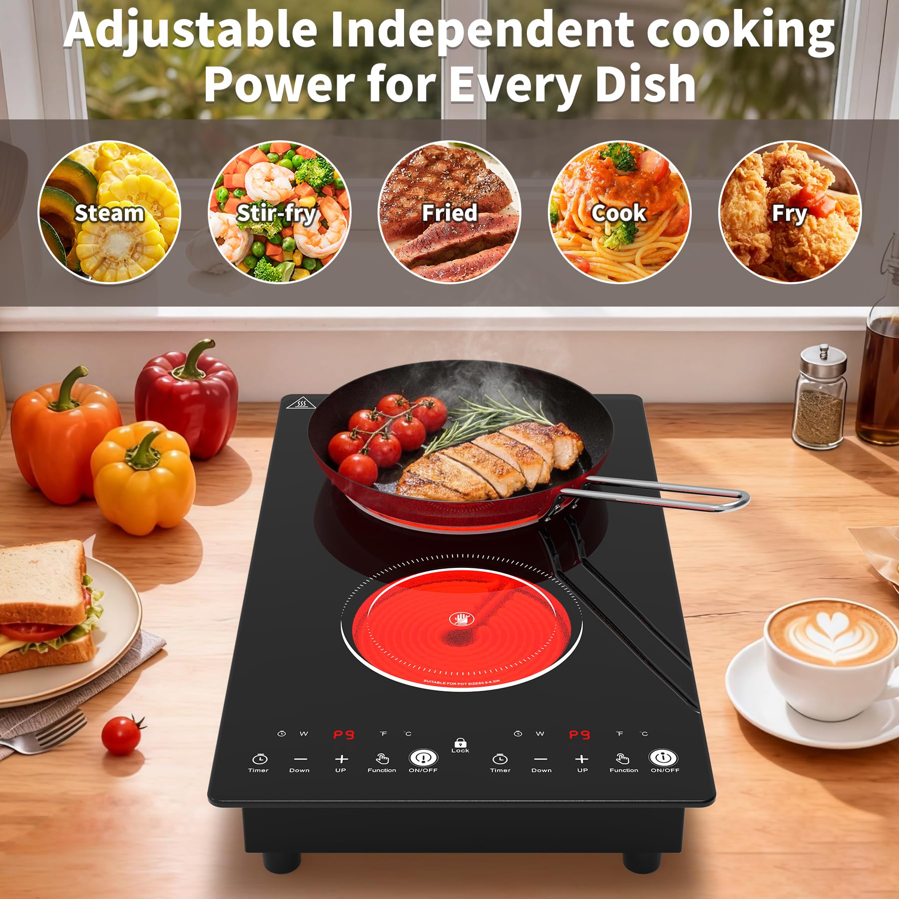 VBGK Electric Cooktop,110V 2100W Electric Stove Top,12 Inch 2 Burner Cooktop