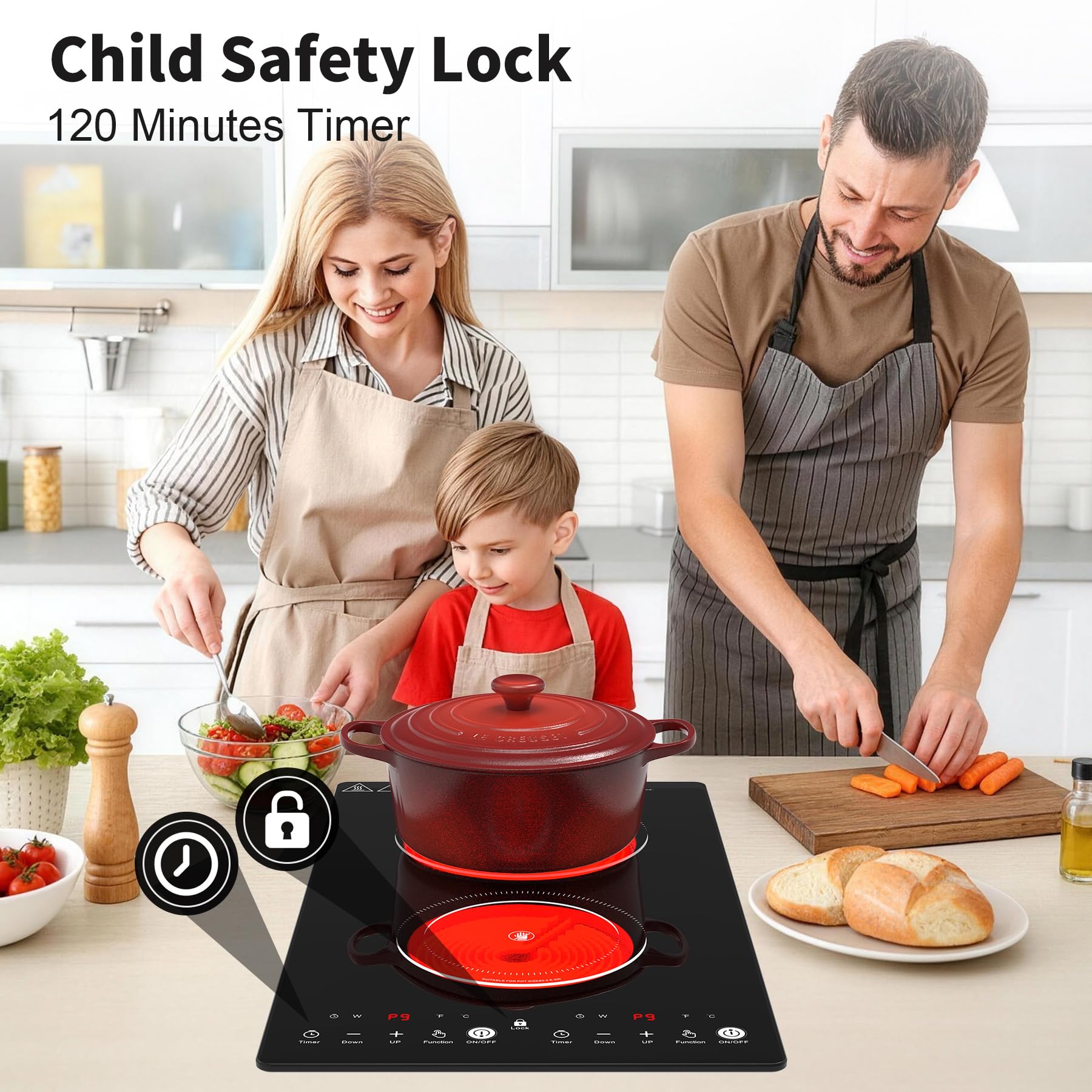 VBGK Electric Cooktop,110V 2100W Electric Stove Top,12 Inch 2 Burner Cooktop