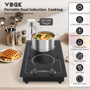 VBGK 2 Burner Induction Cooktop,110V 2300W Double Induction Cooktop