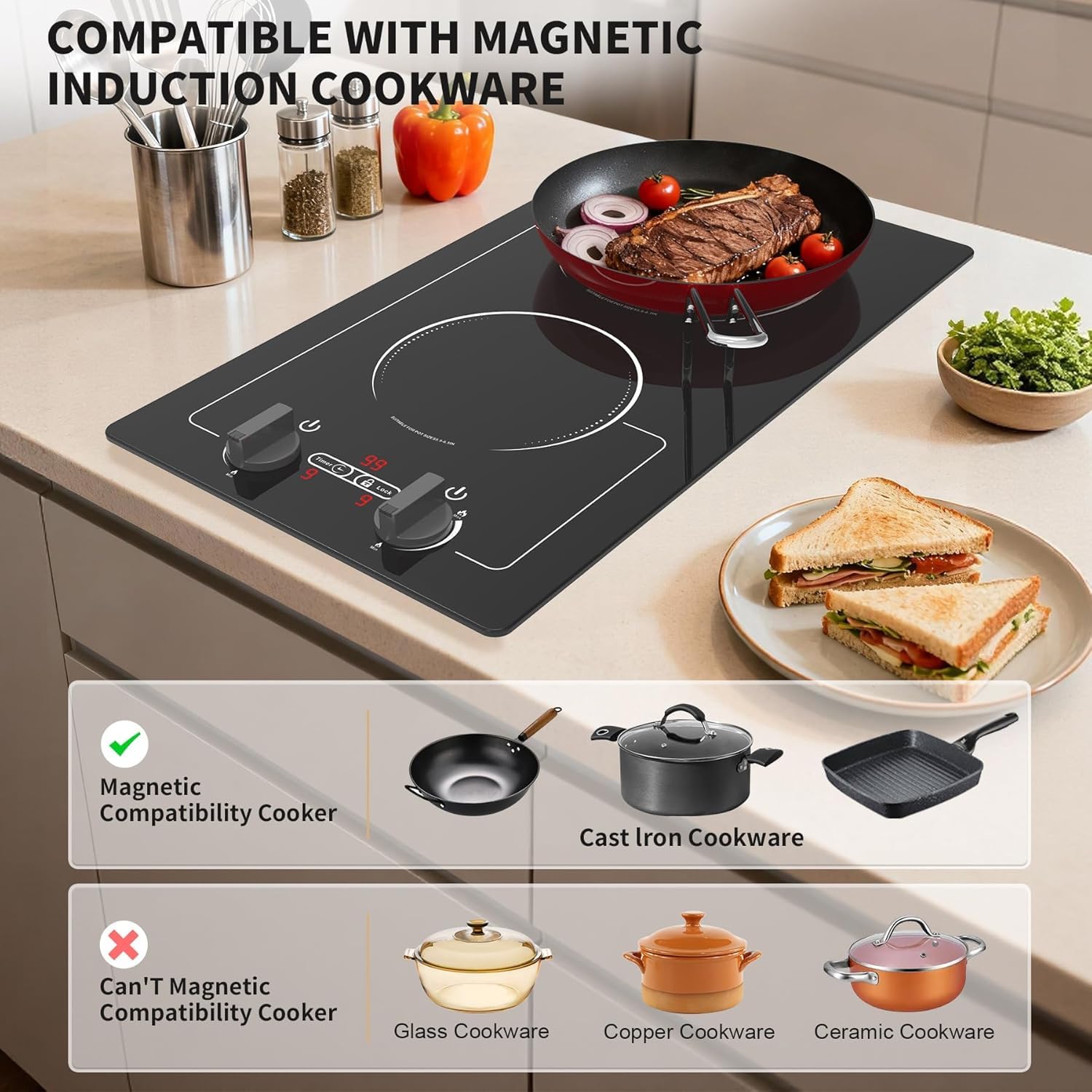 VBGK 2 Burner Induction Cooktop,110V 2300W Double Induction Cooktop