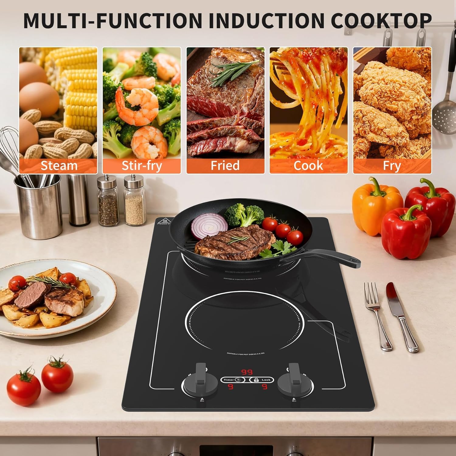 VBGK 2 Burner Induction Cooktop,110V 2300W Double Induction Cooktop