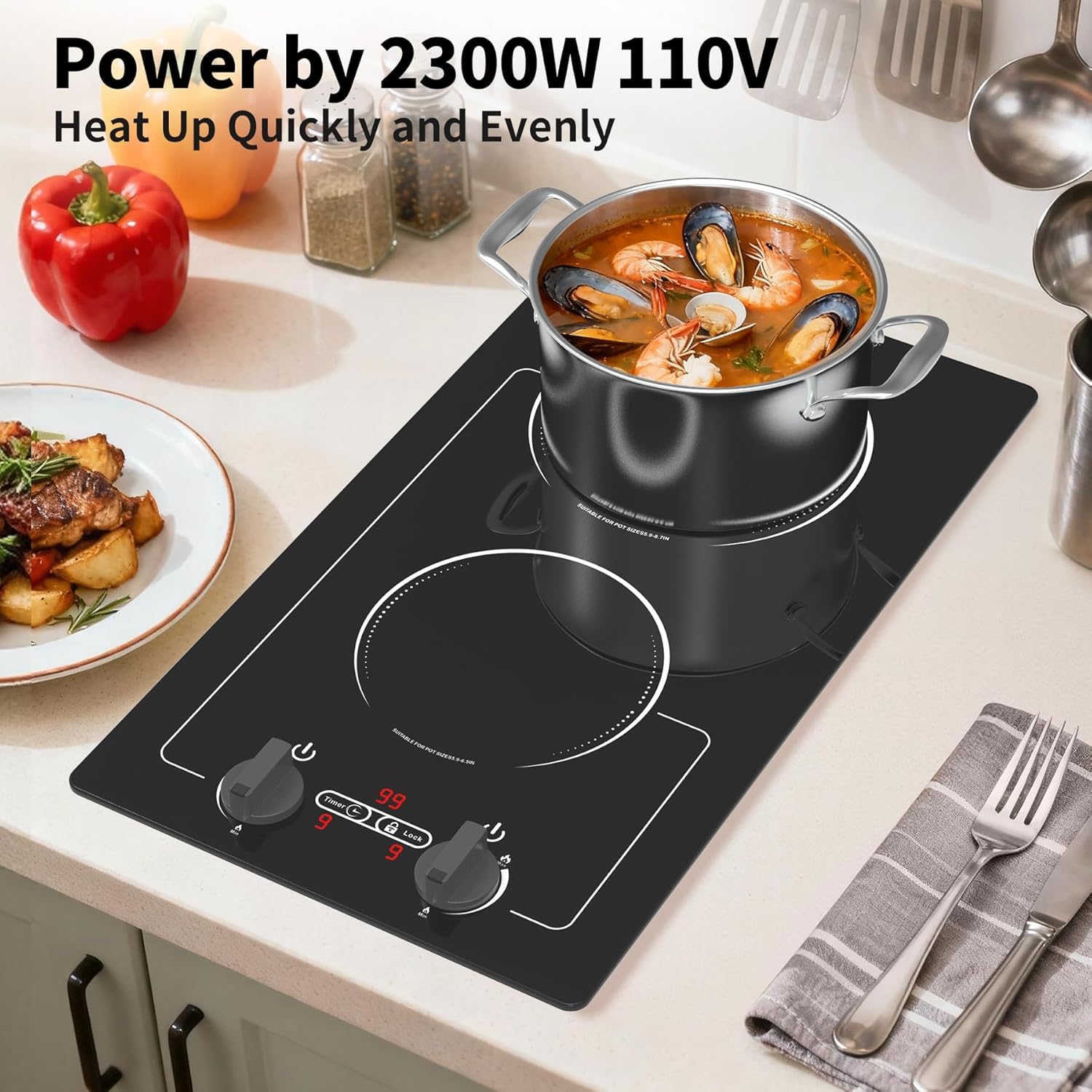 VBGK 2 Burner Induction Cooktop,110V 2300W Double Induction Cooktop