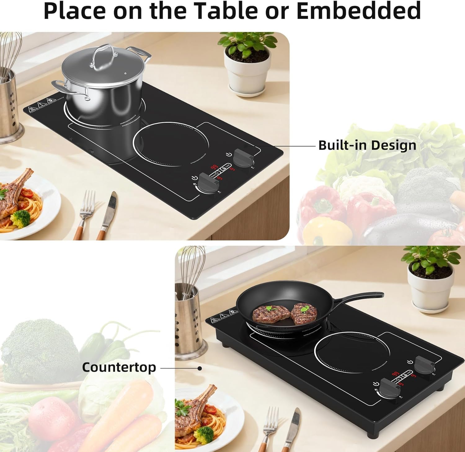 VBGK 2 Burner Induction Cooktop,110V 2300W Double Induction Cooktop