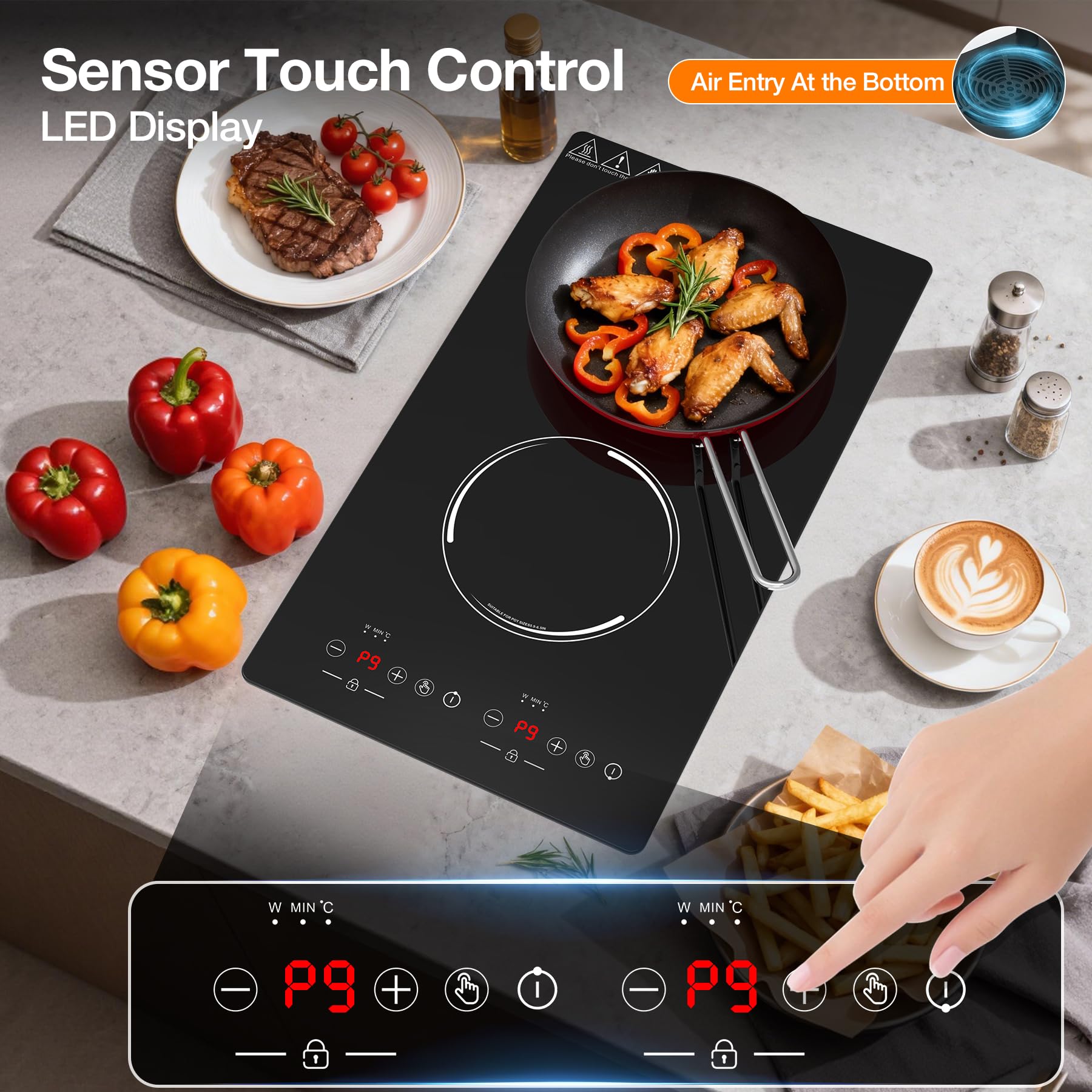 VBGK 2300W Double Burner Induction Cooktop Portable Electric Hot Plate 110V for RV, Kitchen & Apartment