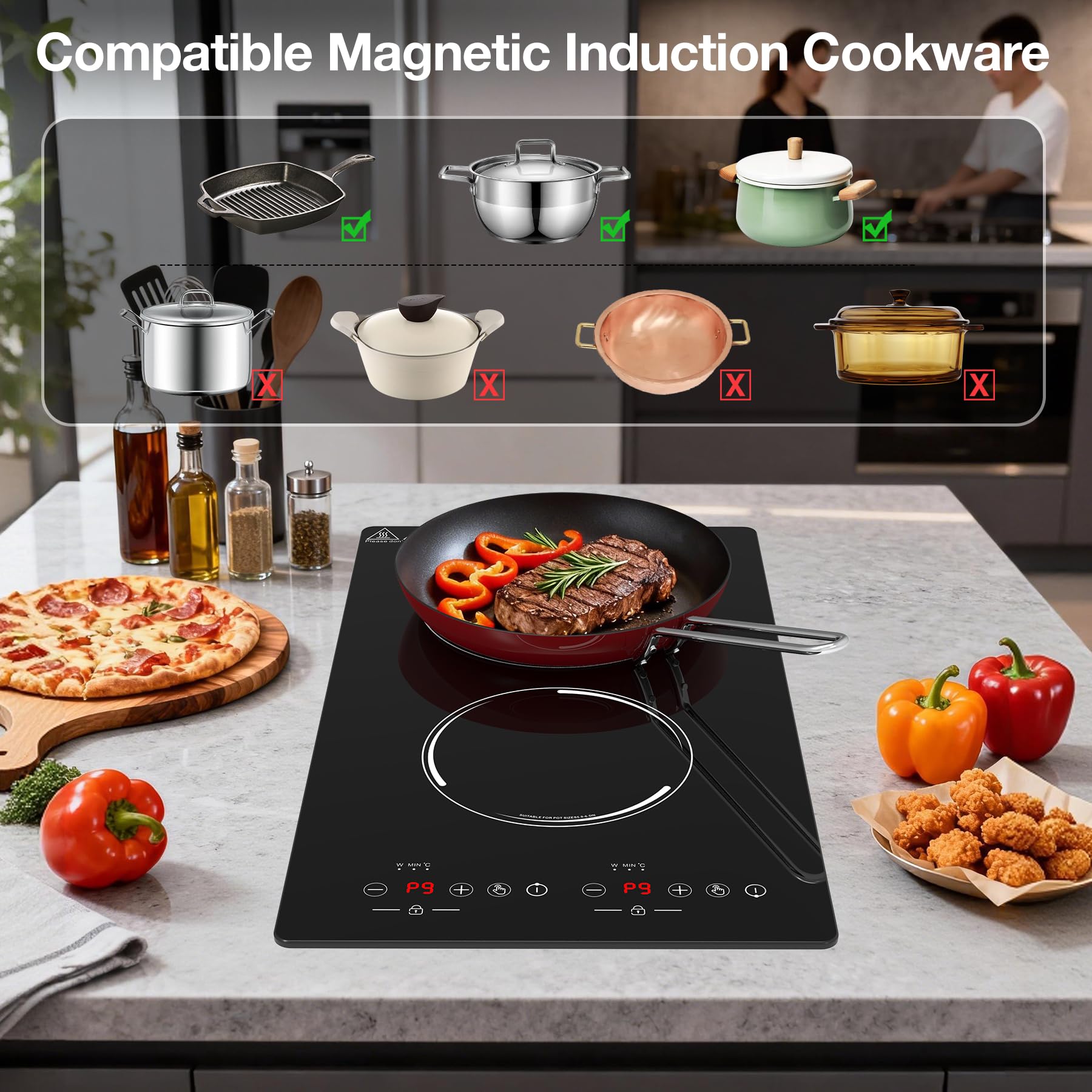 VBGK 2300W Double Burner Induction Cooktop Portable Electric Hot Plate 110V for RV, Kitchen & Apartment