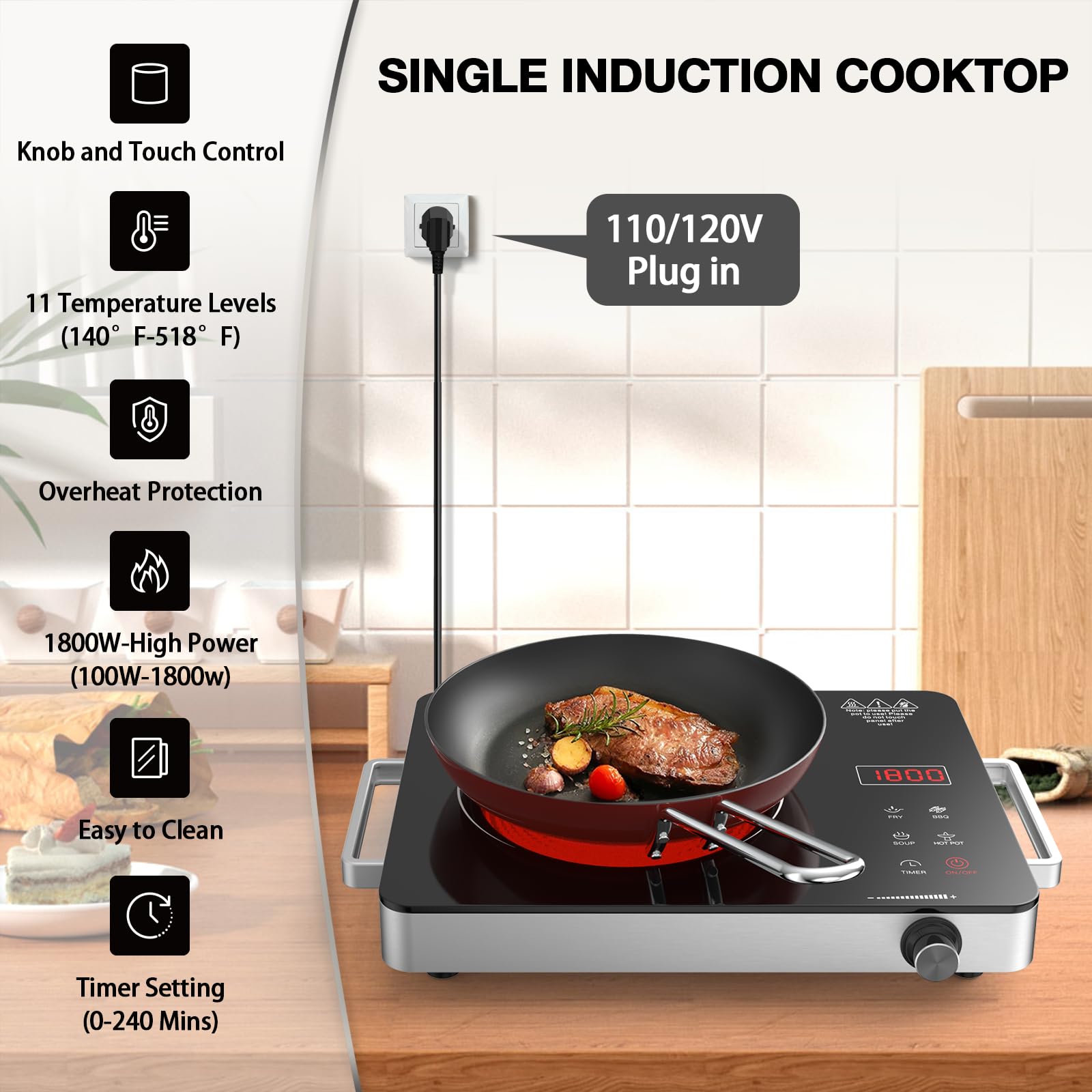 VBGK 1800W Portable Single Burner Electric Cooktop Infrared Ceramic Stove for Home & Outdoor Cooking