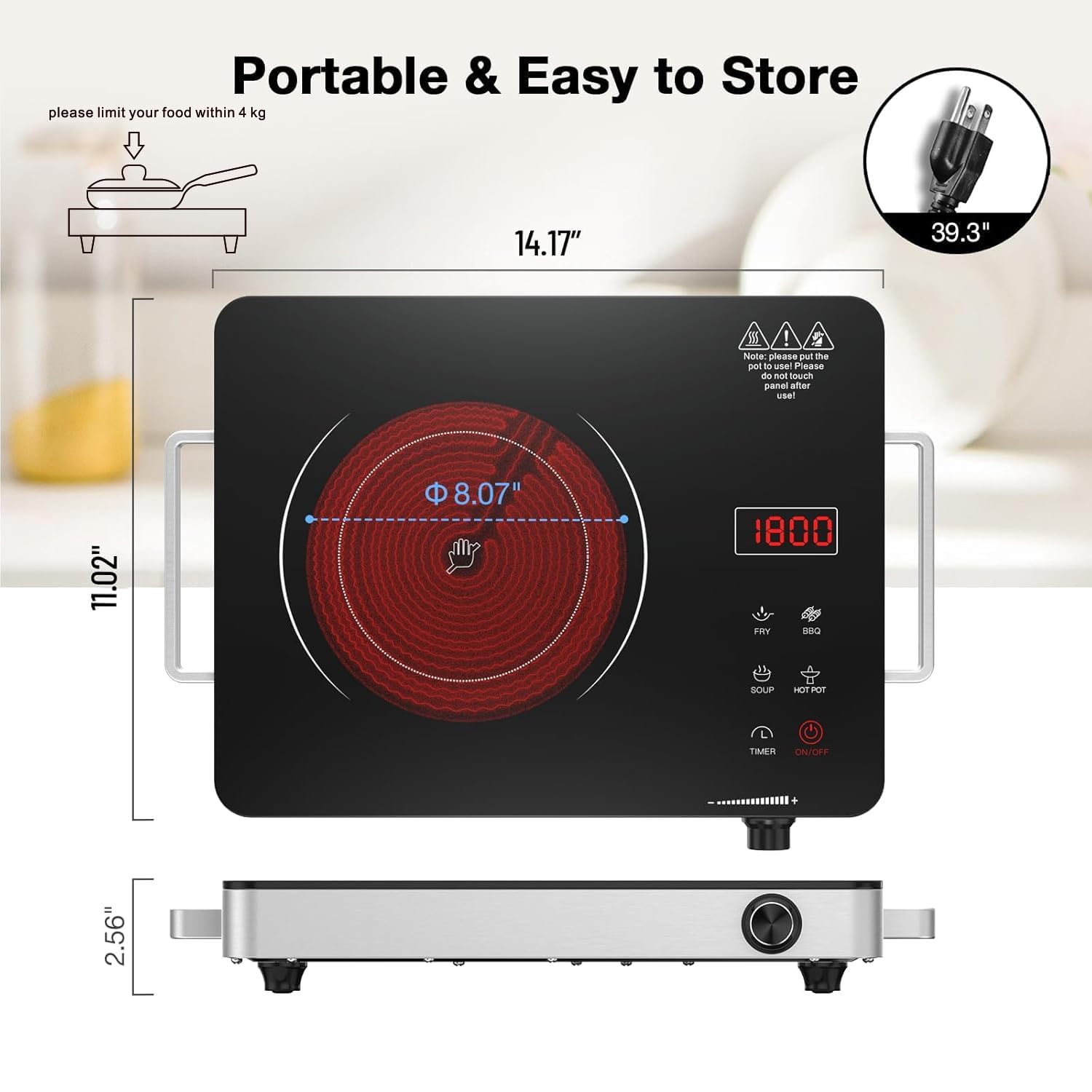 VBGK 1800W Portable Single Burner Electric Cooktop Infrared Ceramic Stove for Home & Outdoor Cooking