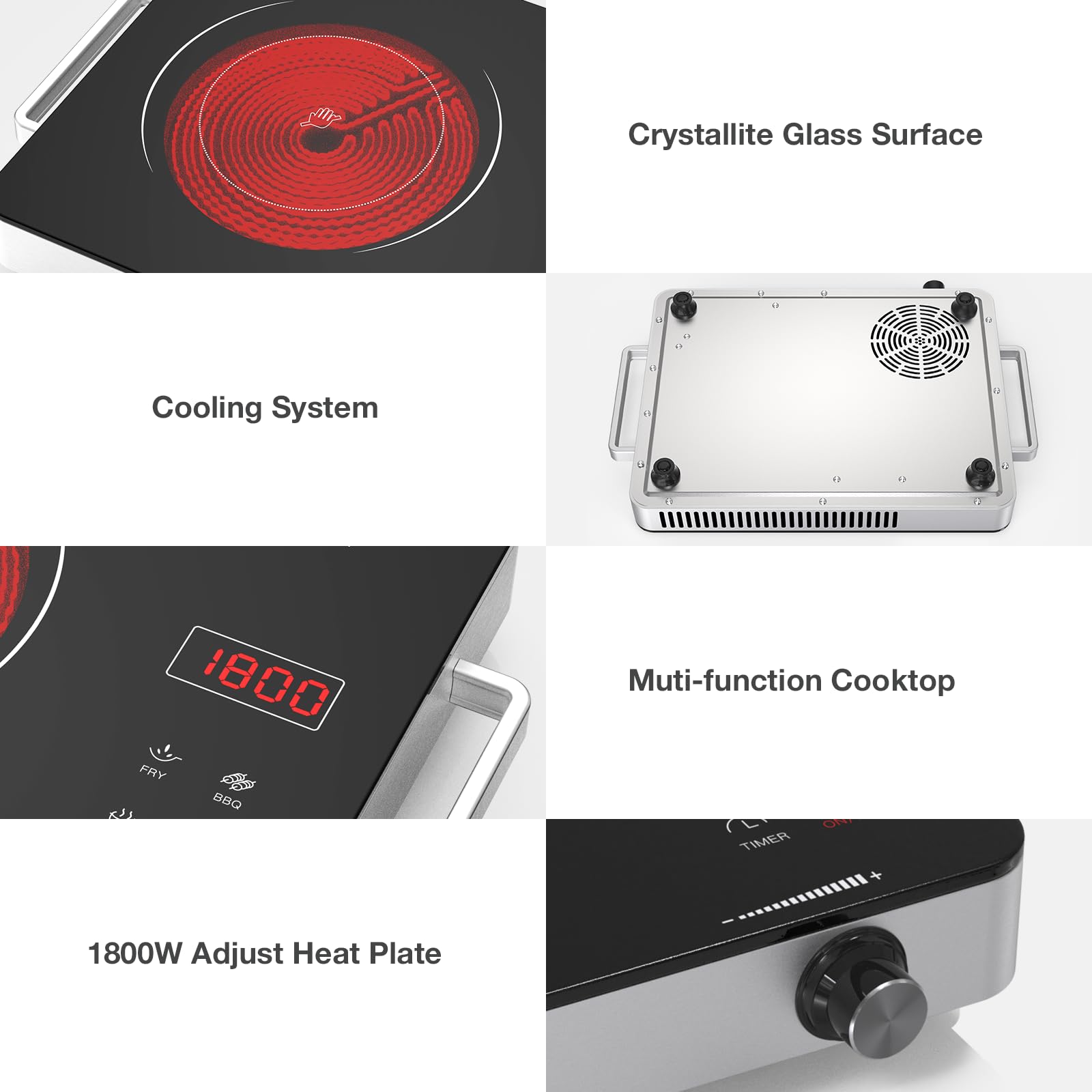 VBGK 1800W Portable Single Burner Electric Cooktop Infrared Ceramic Stove for Home & Outdoor Cooking