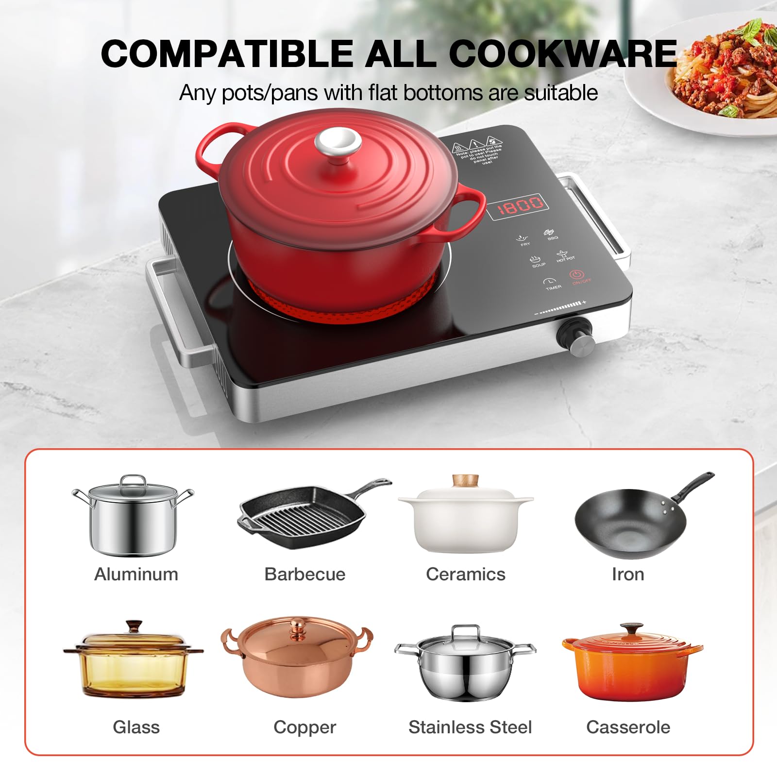 VBGK 1800W Portable Single Burner Electric Cooktop Infrared Ceramic Stove for Home & Outdoor Cooking