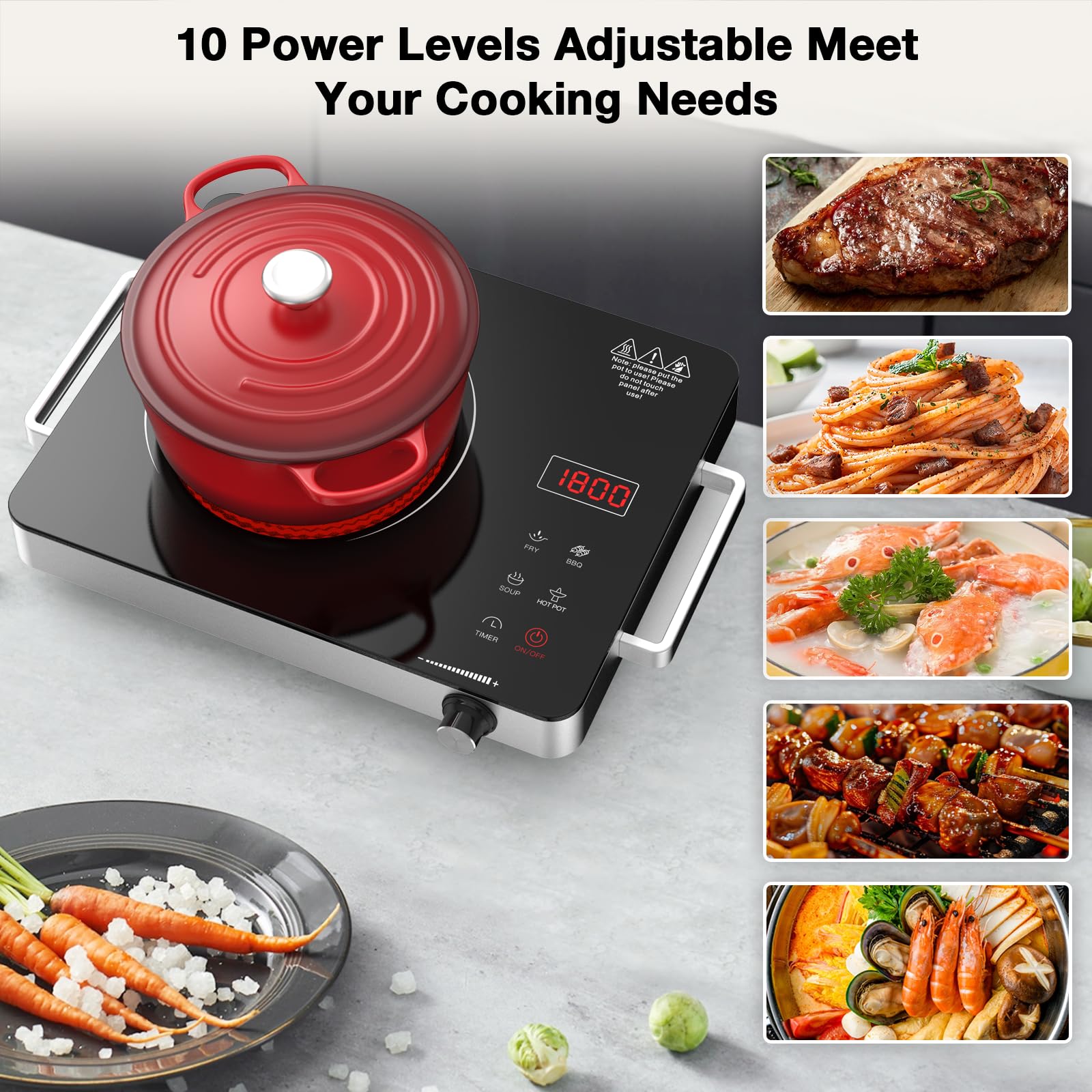 VBGK 1800W Portable Single Burner Electric Cooktop Infrared Ceramic Stove for Home & Outdoor Cooking