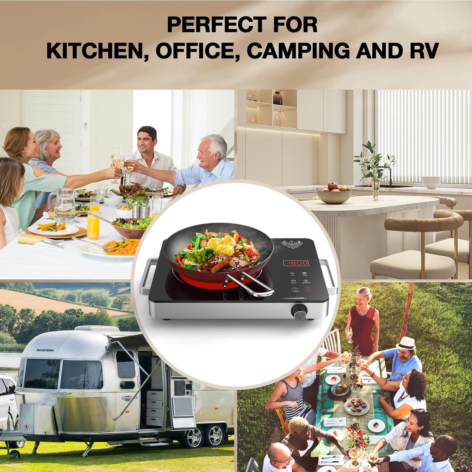 VBGK 1800W Portable Single Burner Electric Cooktop Infrared Ceramic Stove for Home & Outdoor Cooking