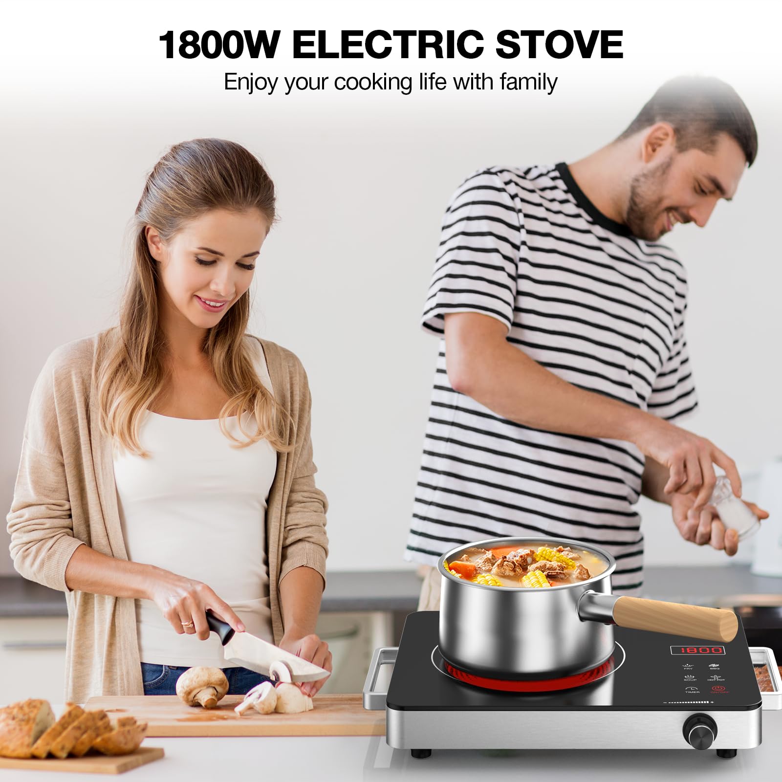 VBGK 1800W Portable Single Burner Electric Cooktop Infrared Ceramic Stove for Home & Outdoor Cooking